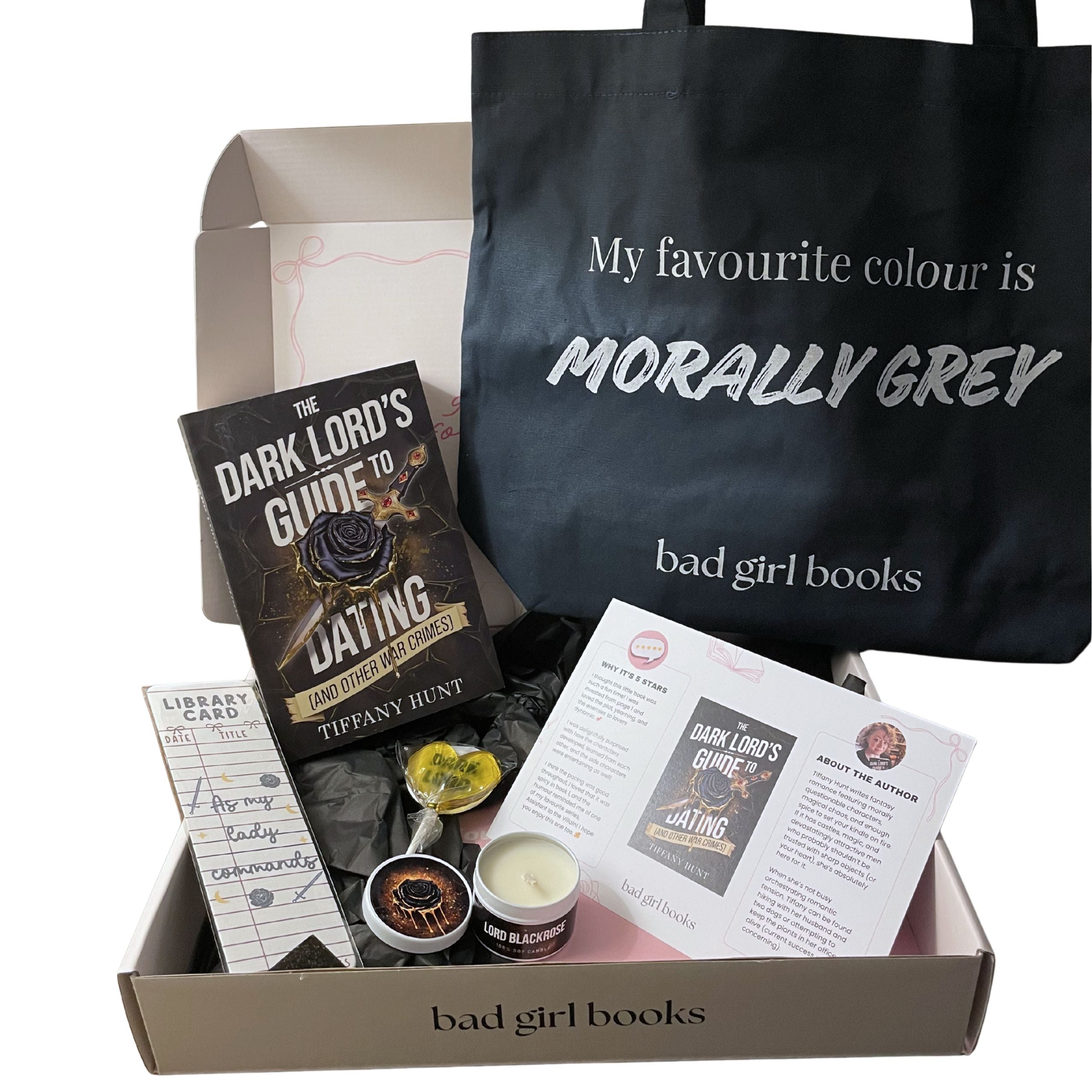 LEFTOVER: February book club box (The Dark Lord's Guide to Dating and Other War Crimes by Tiffany Hunt)