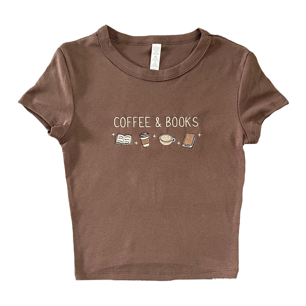 “Coffee & Books” - Embroidered brown T-Shirt