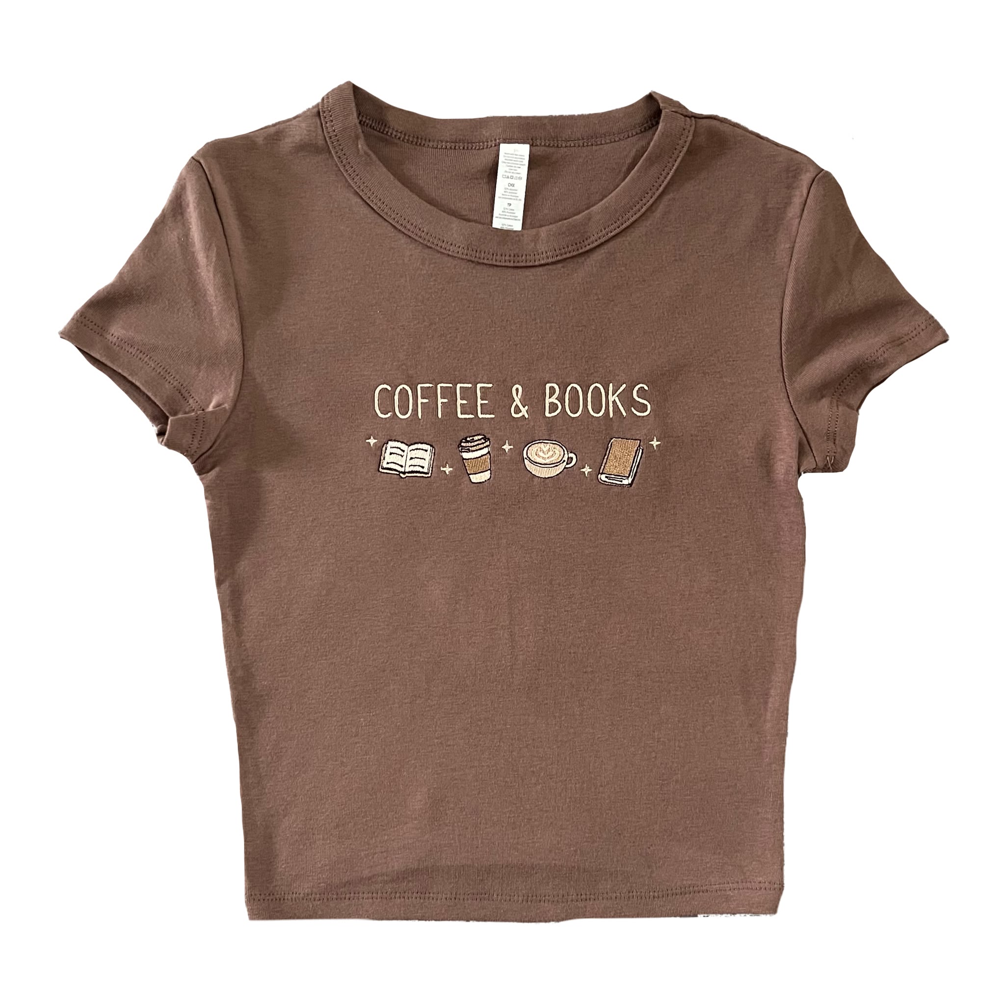 “Coffee & Books” - Embroidered brown T-Shirt
