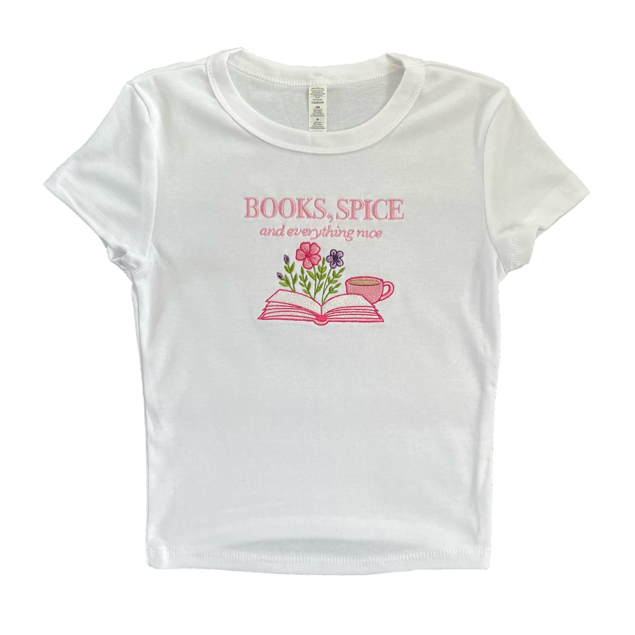 “Books, Spice and Everything nice” - Embroidered with flowers T-Shirt