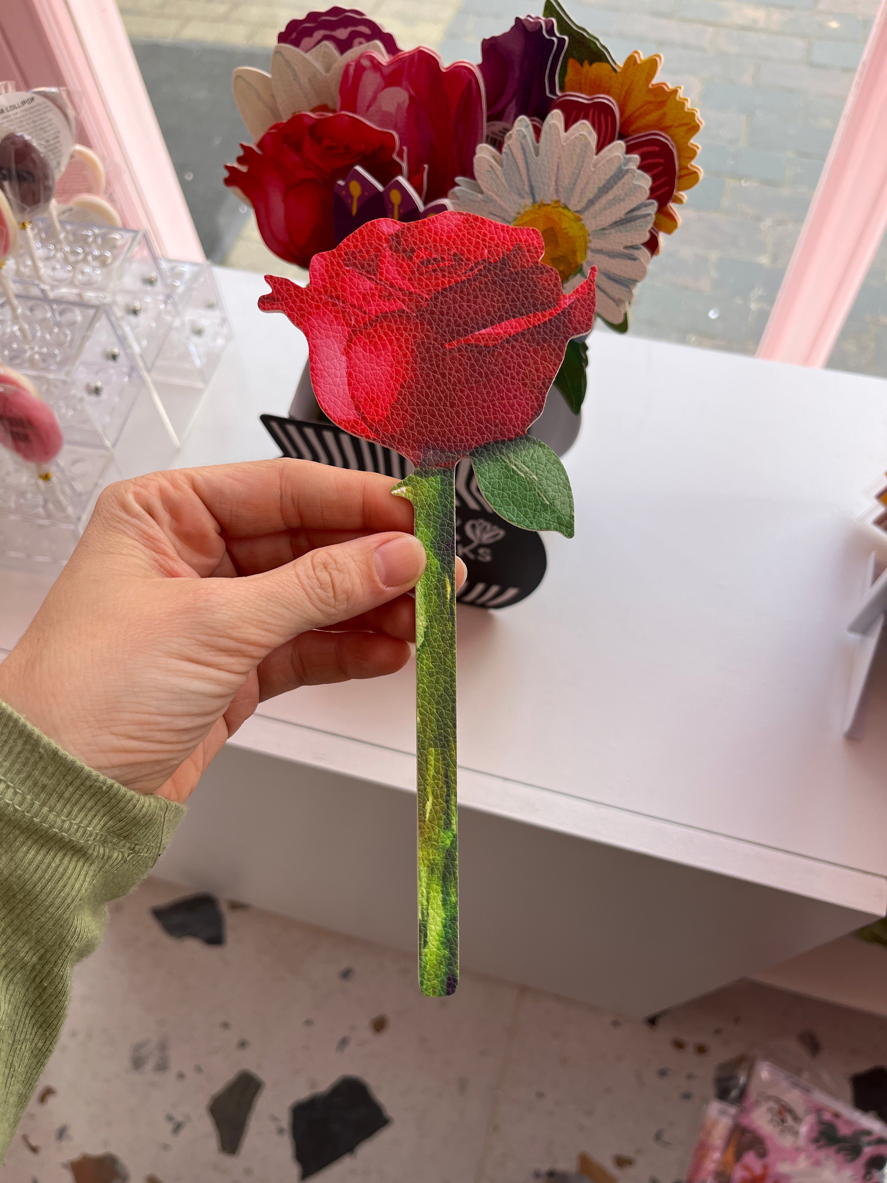 Vegan leather Flower Bookmark (rose)