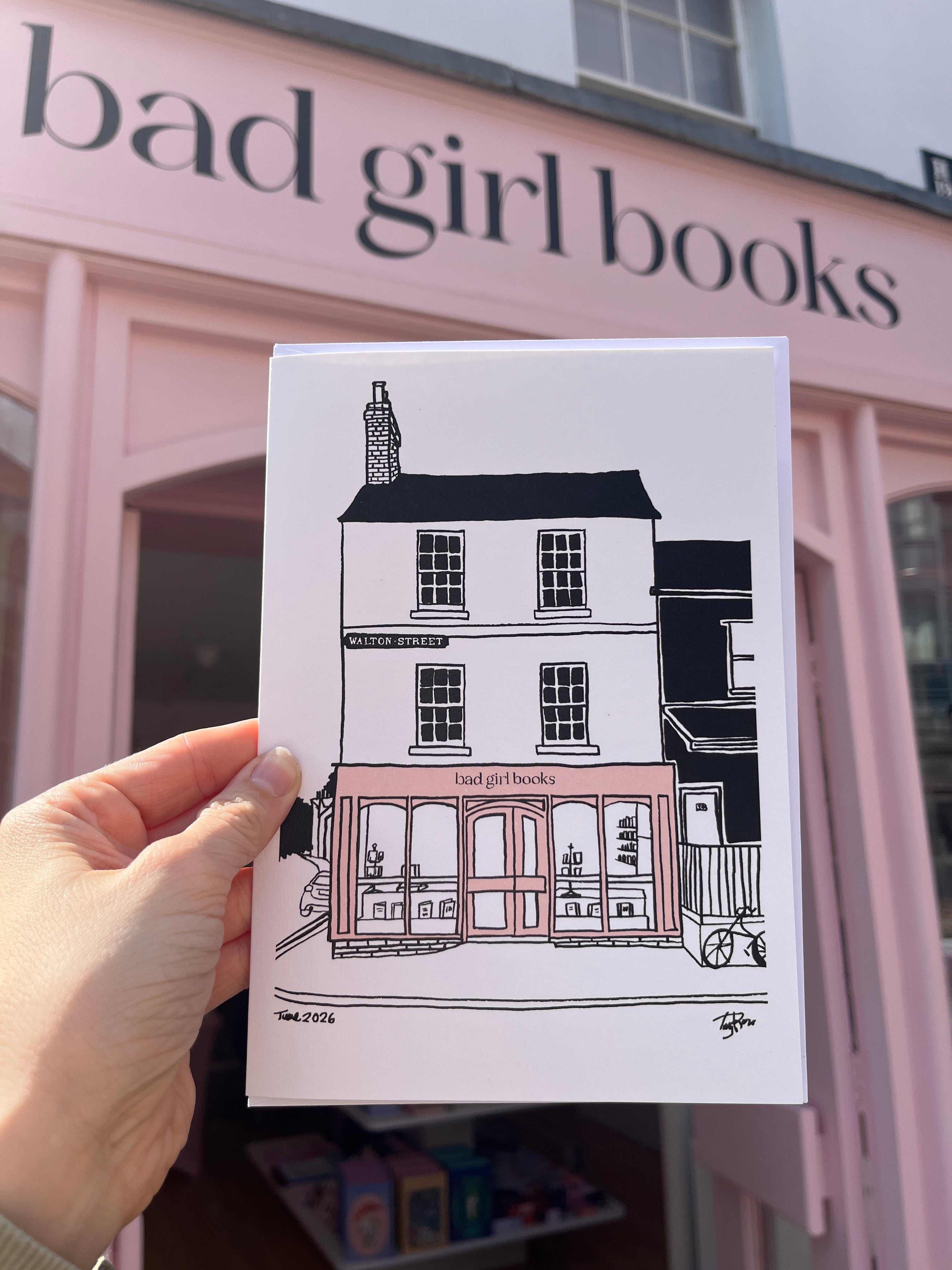 Custom Hand-drawn Bookshop Bad Girl Books greeting card (large) by Jericho Prints