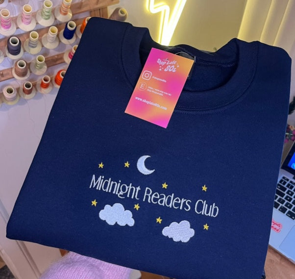 "midnight readers club" embroidered sweatshirt