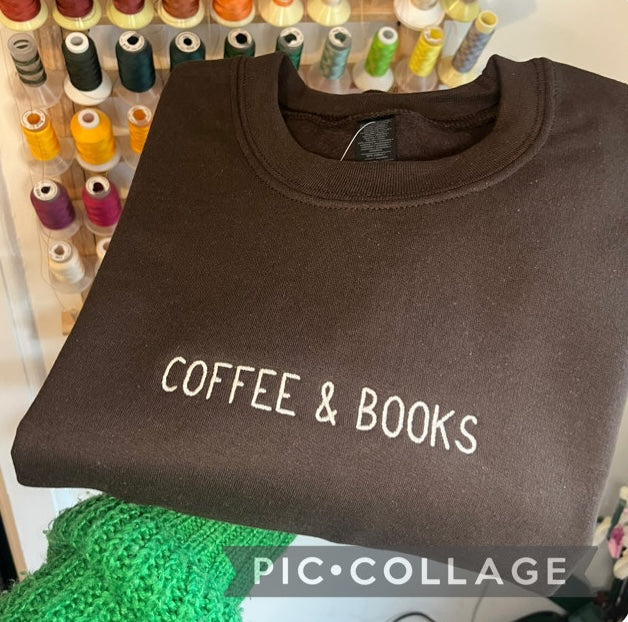 "coffee + books" embroidered sweatshirt