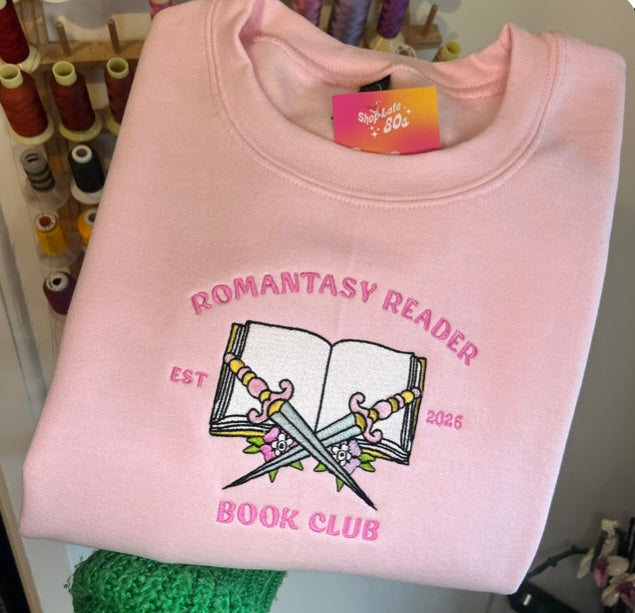 "romantasy reader" embroidered sweatshirt