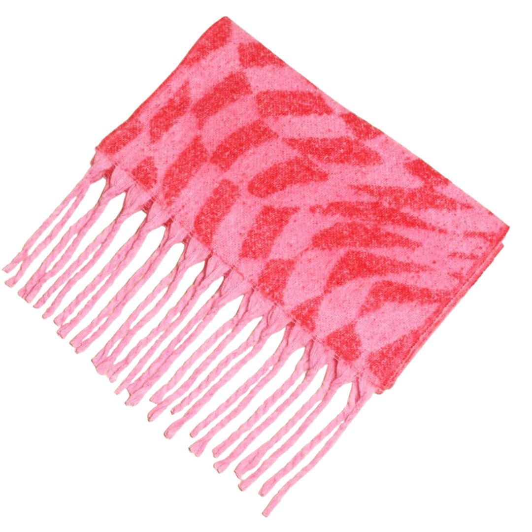 Pink and Red Wavy Checkerboard Winter Scarf