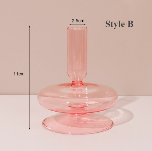 Pink Glass Candlestick Holder | Flower Vase