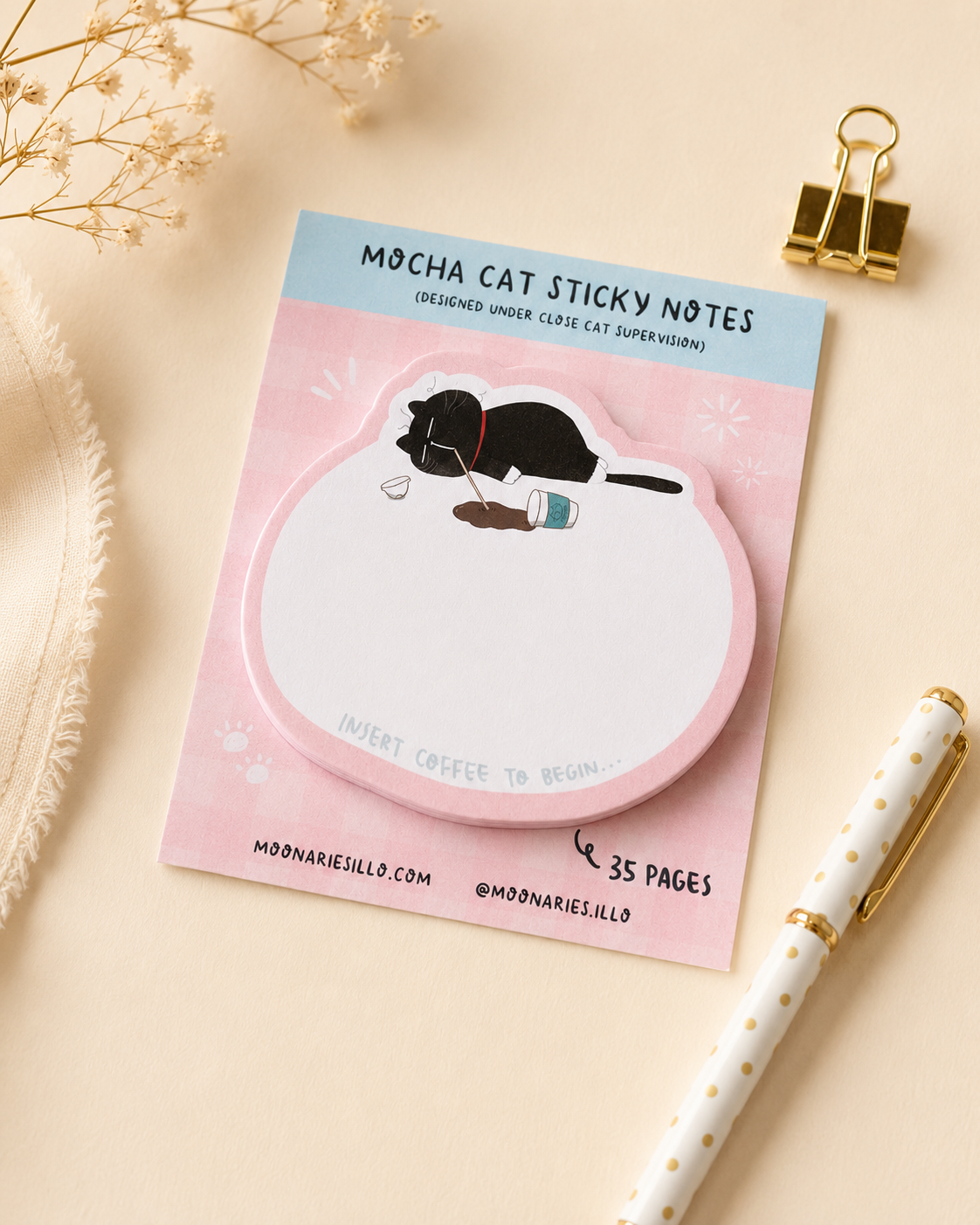 Cat Die-Cut Shaped Sticky Notes, Cat Memo Pad, 35 pages