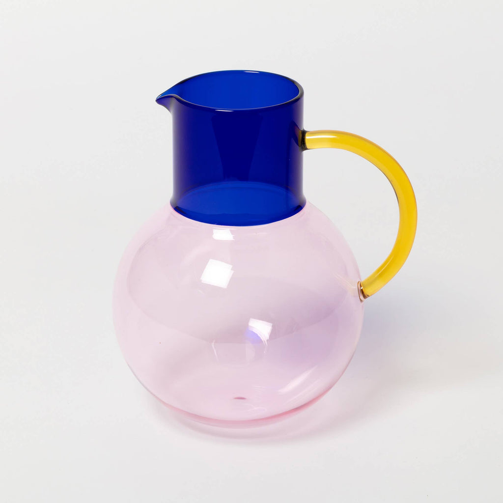 Block Design - Large Pink, Cobalt & Yellow Glass Jug