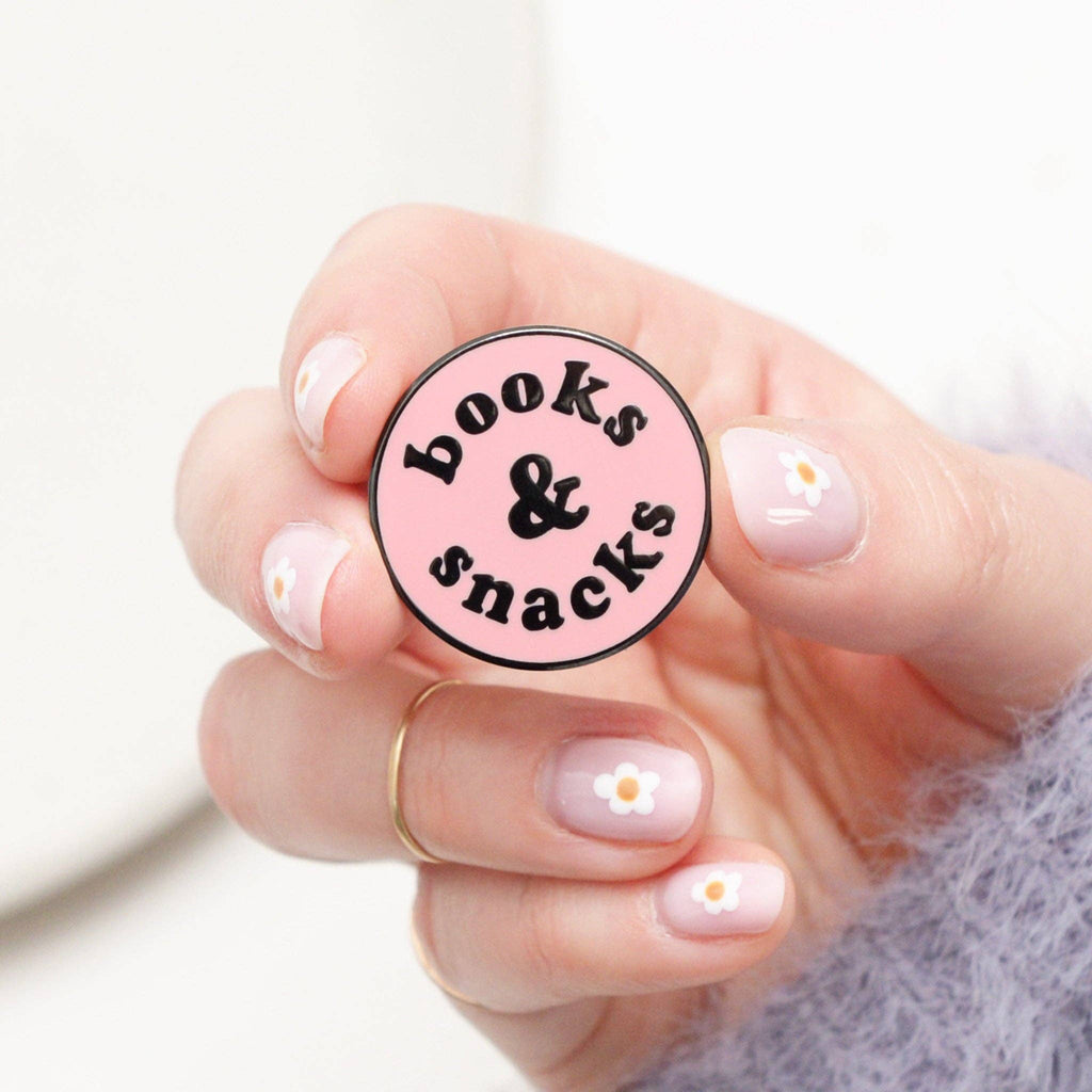 Alphabet Bags - Books & Snacks Pink Enamel Pin