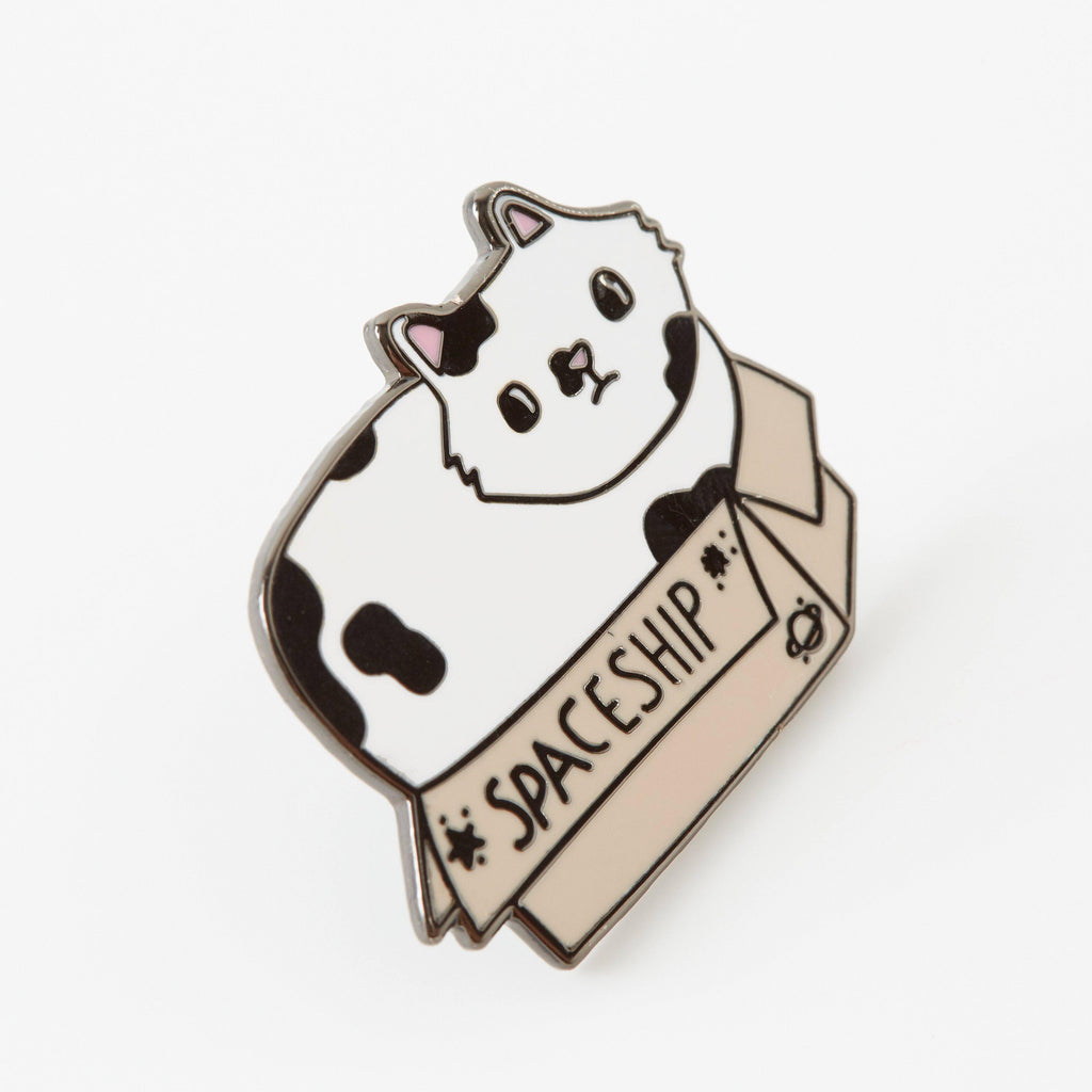 Spaceship Cat in a Box Enamel Pin