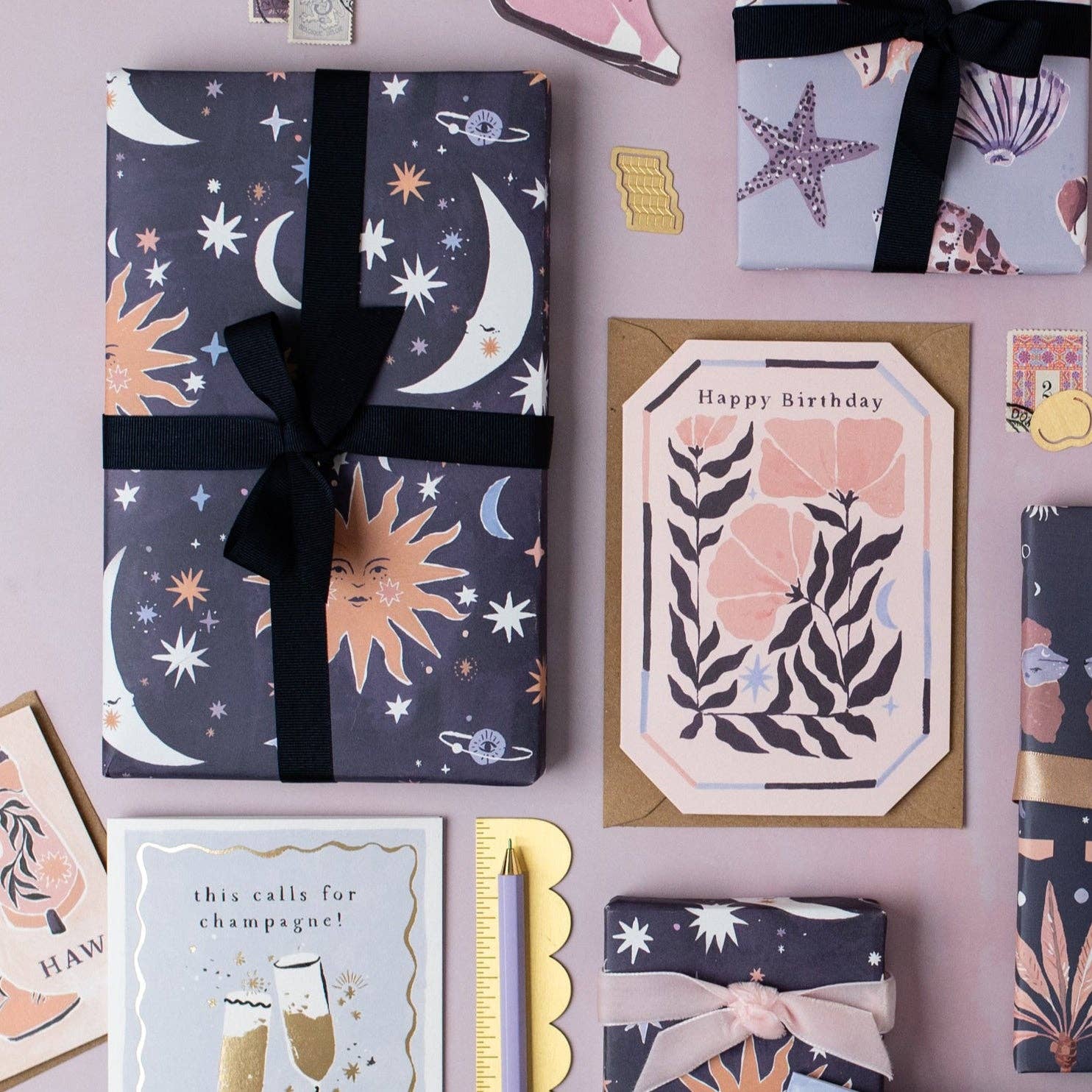 Sun and Moon Gift Wrap | Sun Print Wrapping Paper Sheet