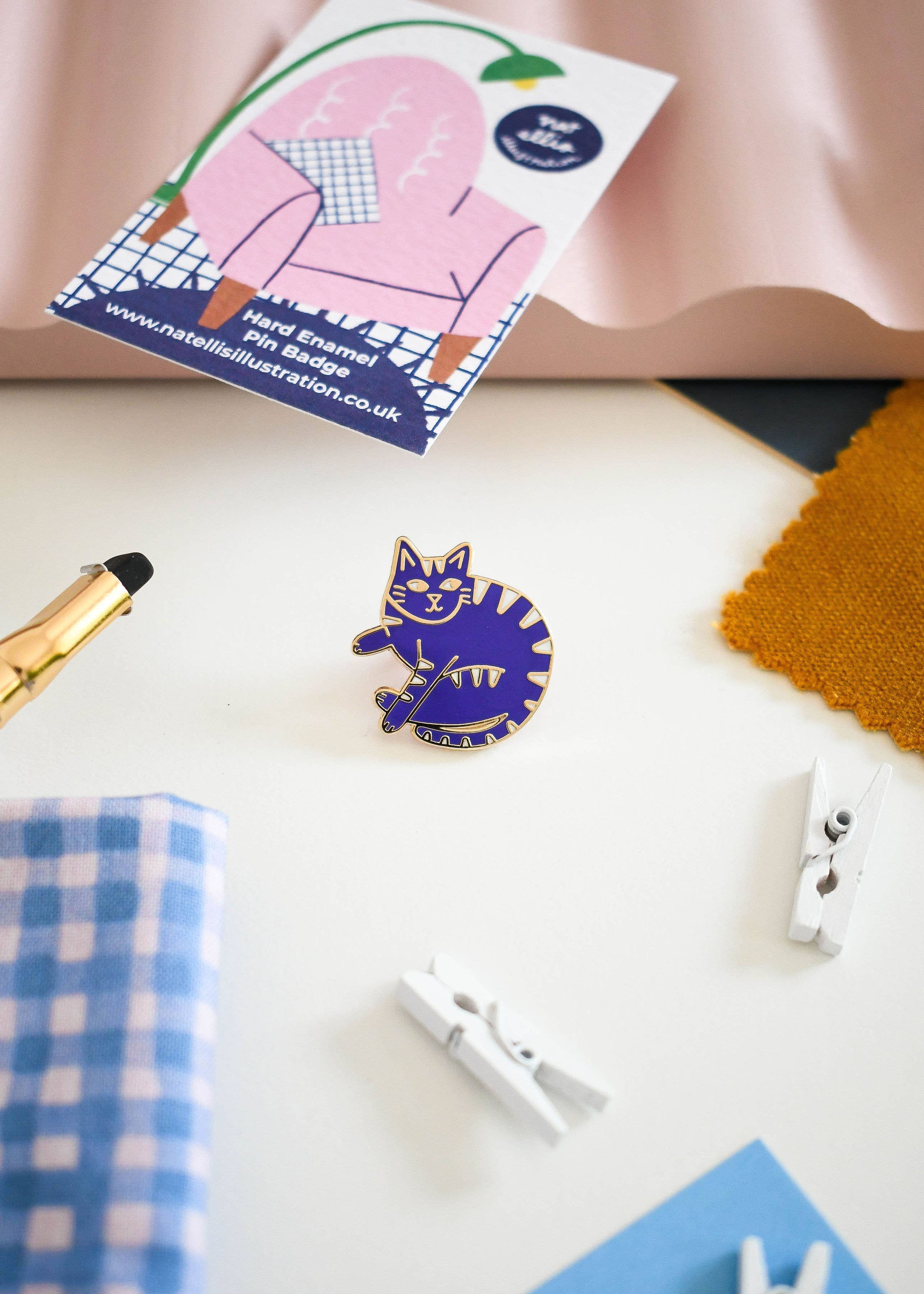 Nat ElIis Illustration - Curled Up Cat Luxury Enamel Pin