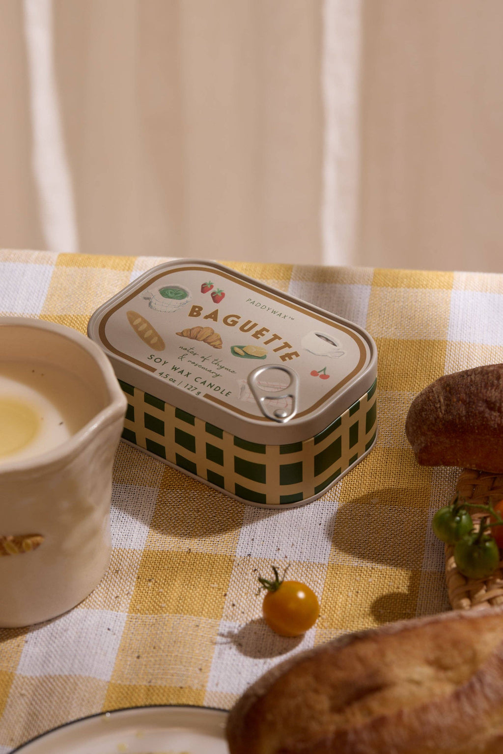 Paddywax Bistro 4.5oz/127g French Baguette Printed Tin Candle - Rosemary Thyme