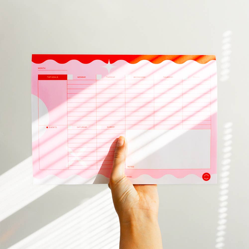 A4 Weekly planner pad with tasks, goals, events, and notes