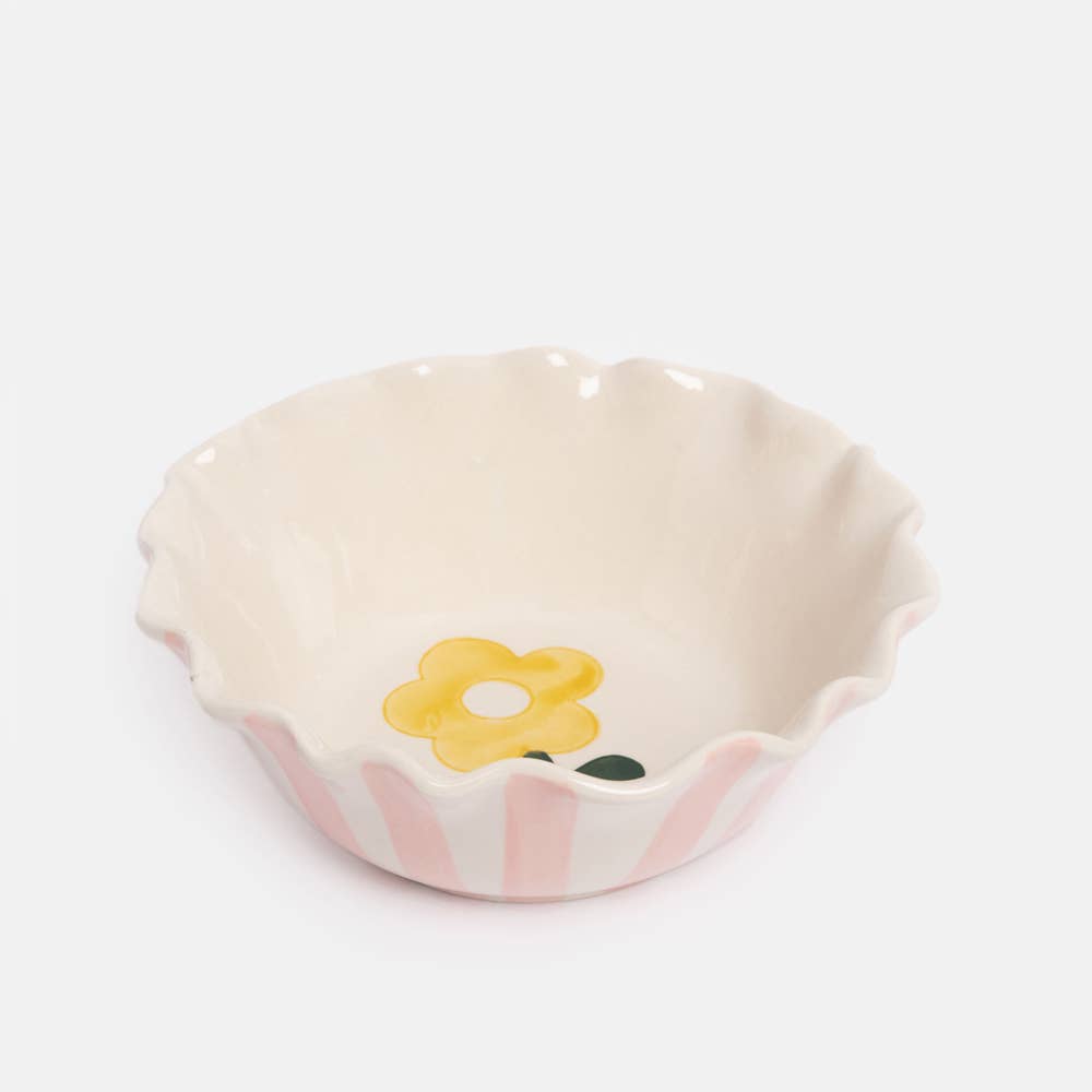 Caroline Gardner - Pink Outside Stripe /Yellow Flower Frilly Bowl