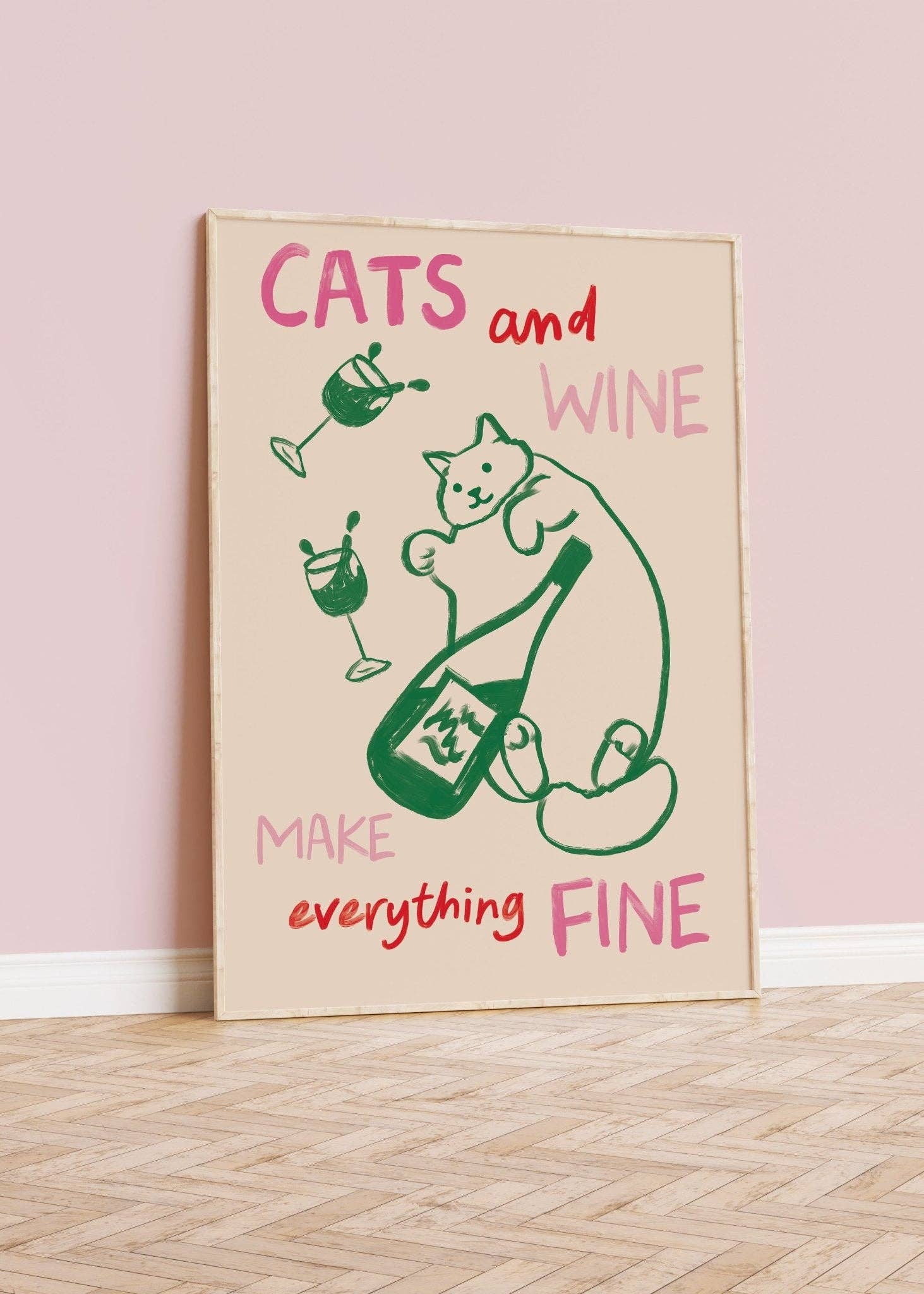 Cats and Wine Kitchen Print
