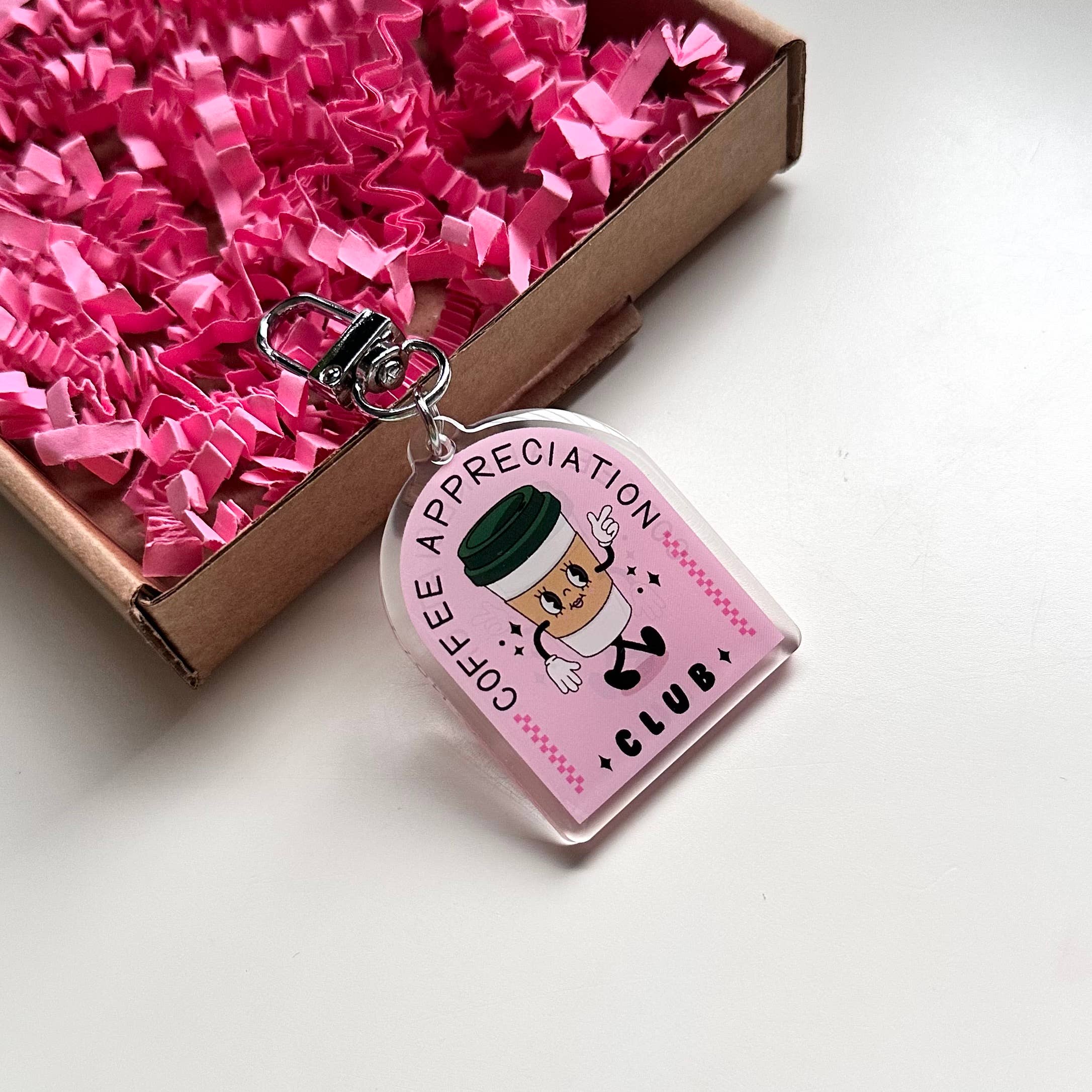Coffee Club Keyring Caffeine Retro Aesthetic Cute Pink Gift