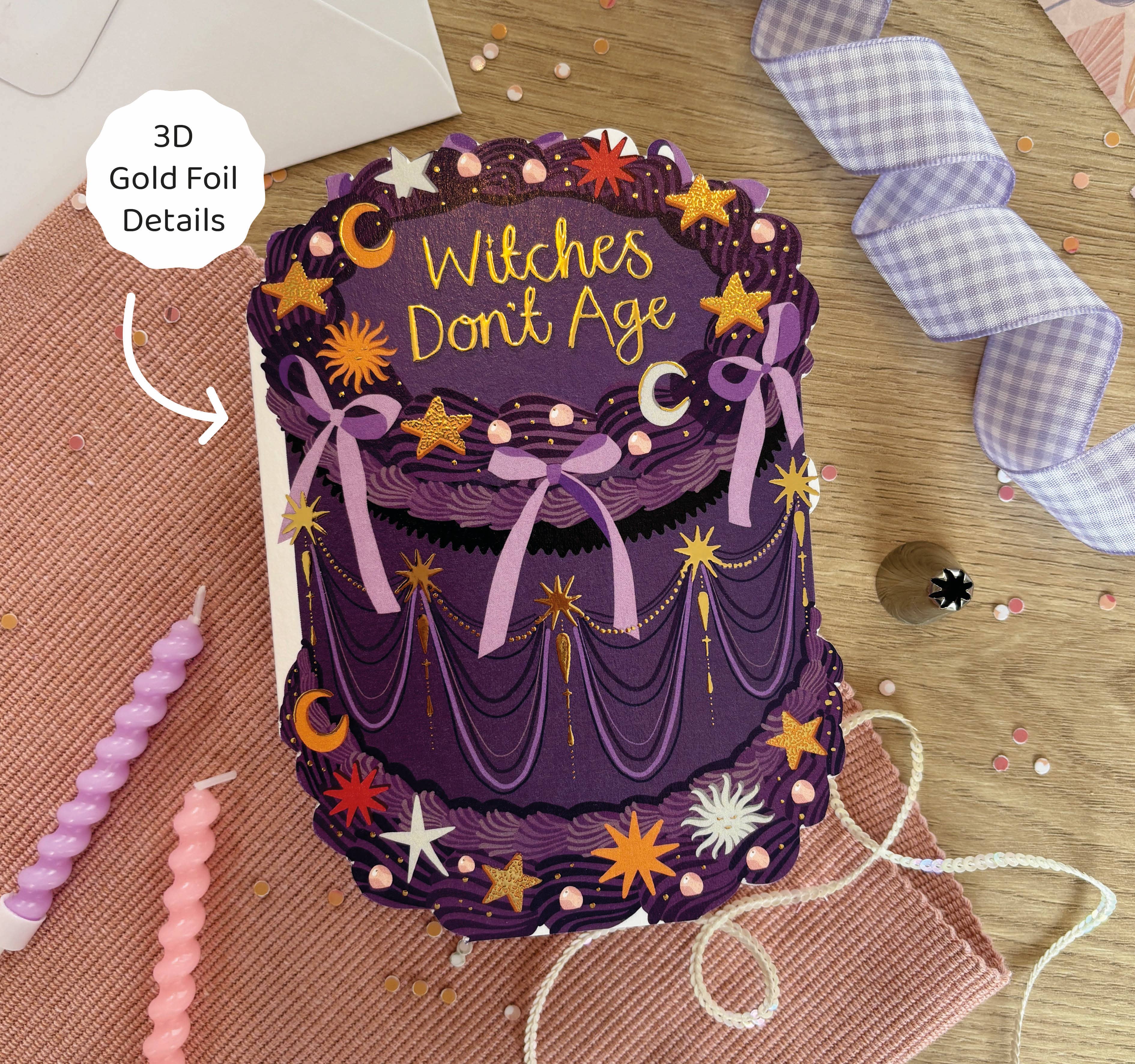Witches Don't Age - Birthday Cake Shaped Greeting Card
