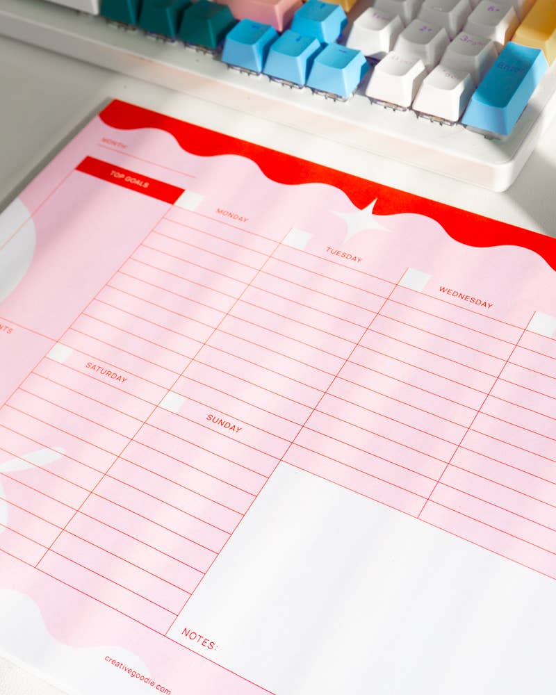 A4 Weekly planner pad with tasks, goals, events, and notes
