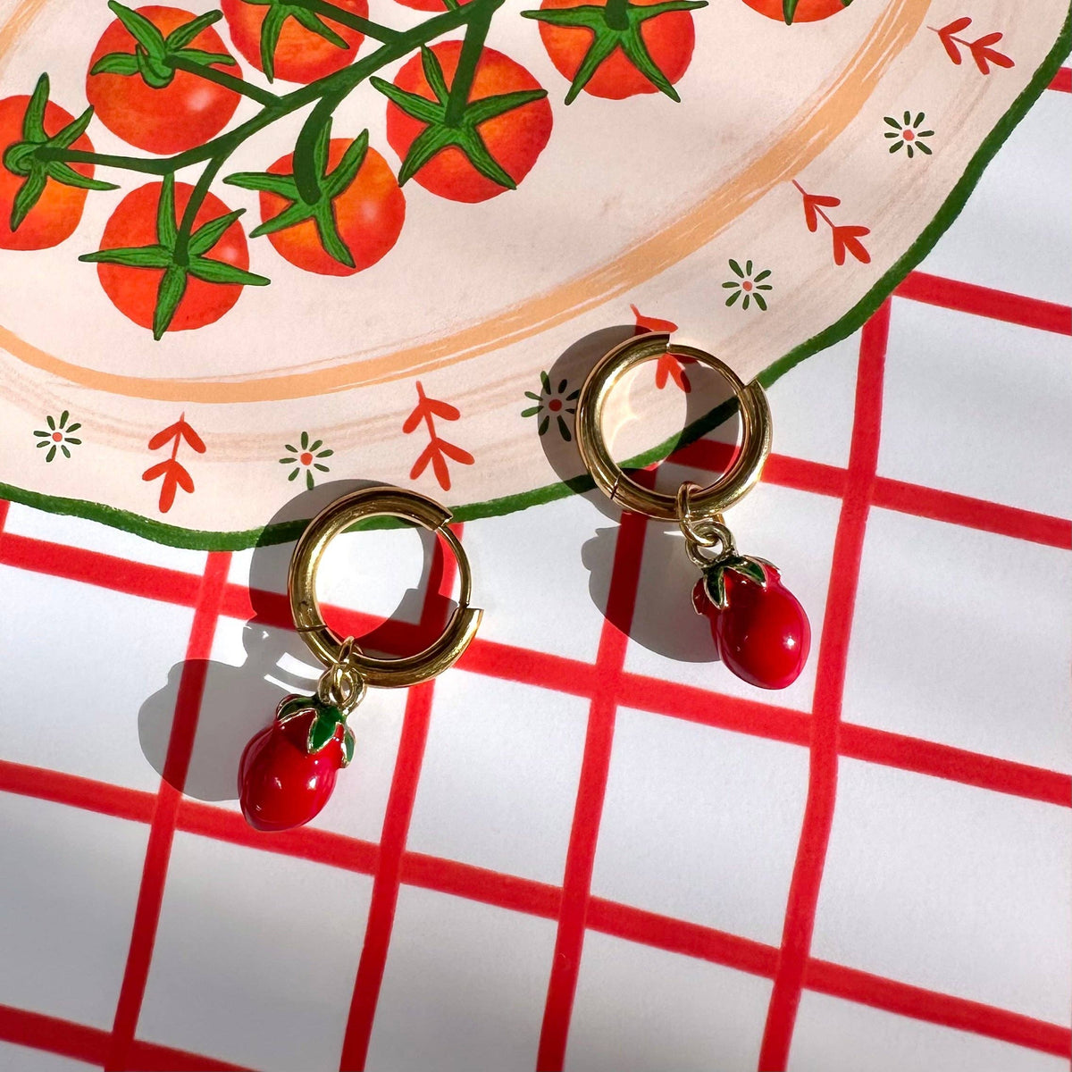 🍅 Tomato ✨ Detachable Enamel Charm Hoop Earrings