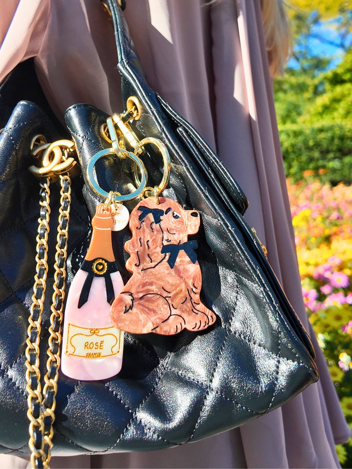 Hand-Painted Coquette Puppy Bag Charm + Keychain | Eco-Friendly
