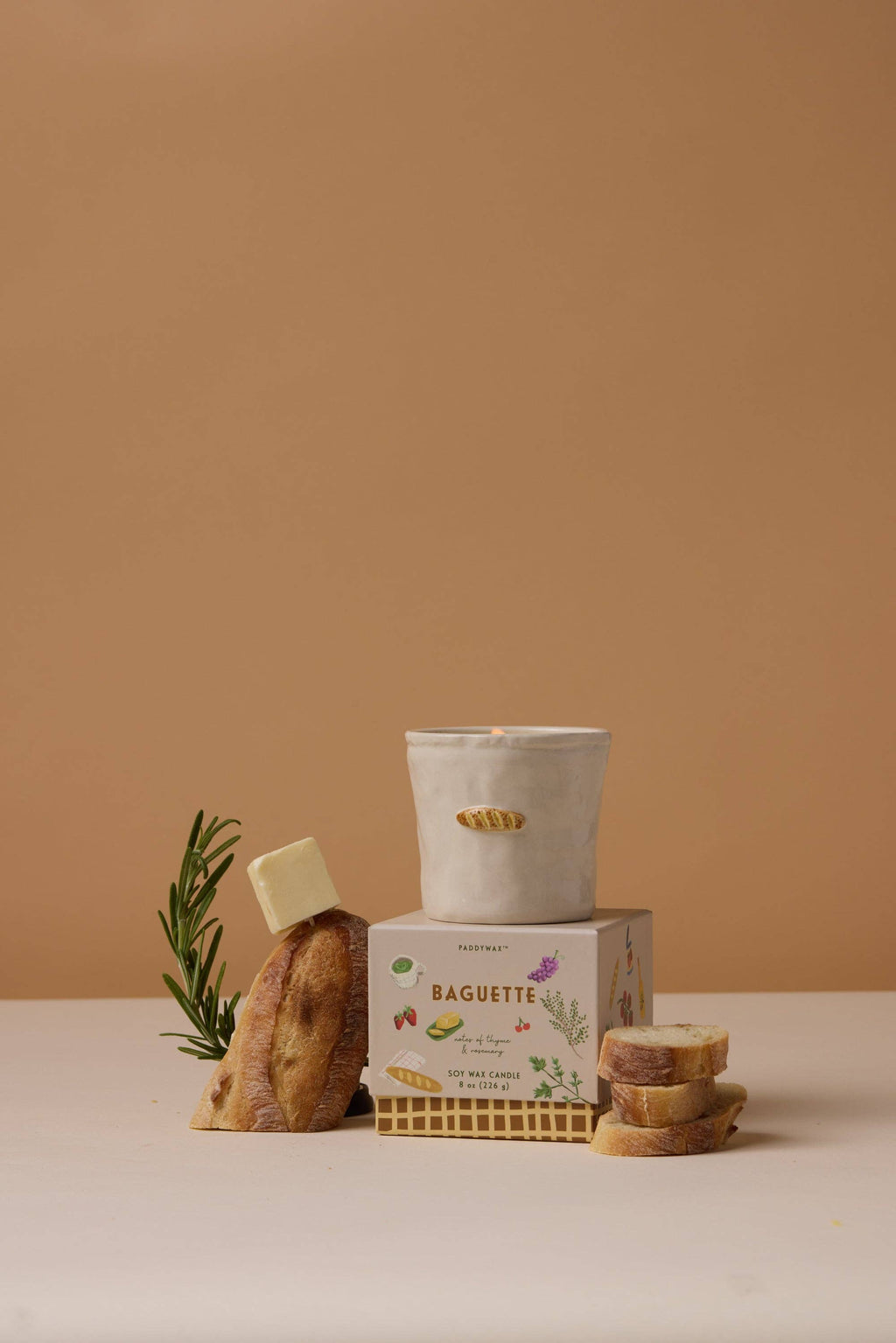 Bistro 8oz/226g French Baguette Embossed Ceramic Candle - Rosemary Thyme Boxed