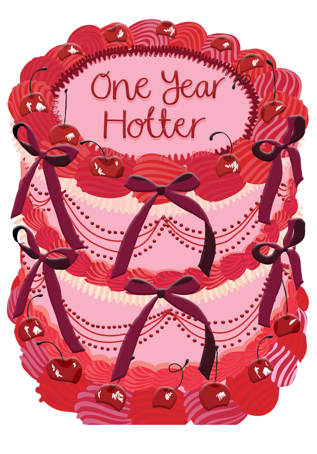 One Year Hotter - Birthday Cake Shaped Greeting Card