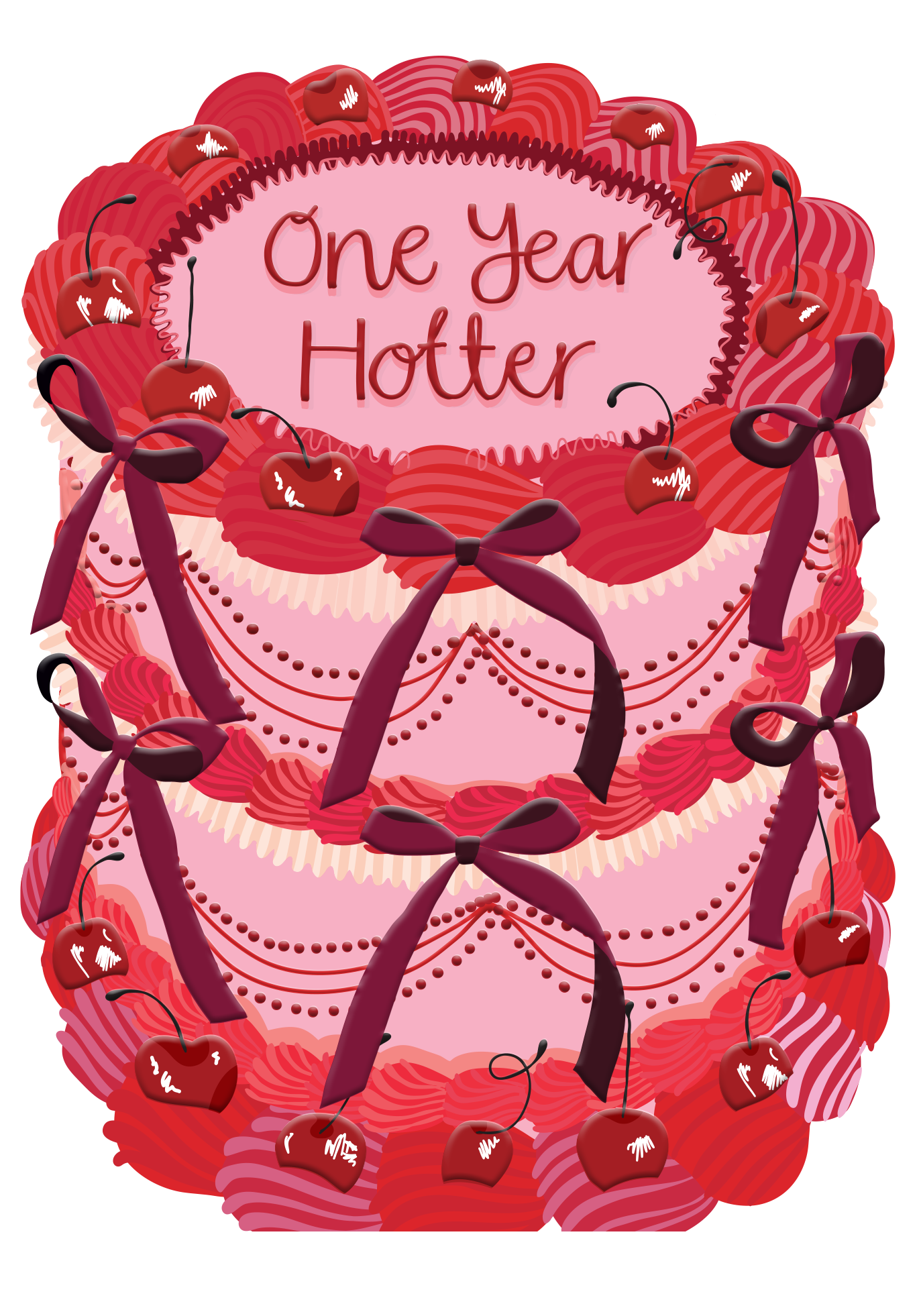 One Year Hotter - Birthday Cake Shaped Greeting Card