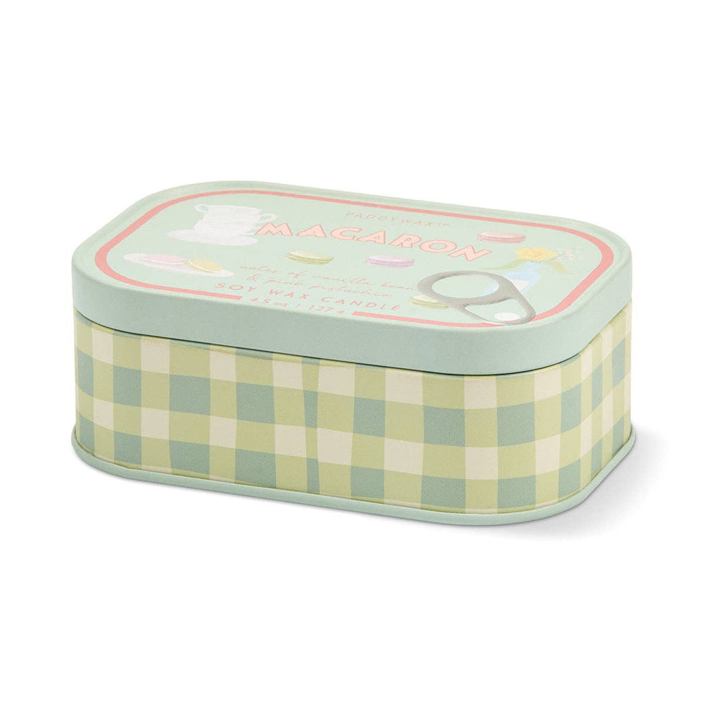 Paddywax Bistro 4.5oz/127g Macaron Printed Tin Candle - Amber & Pistachio