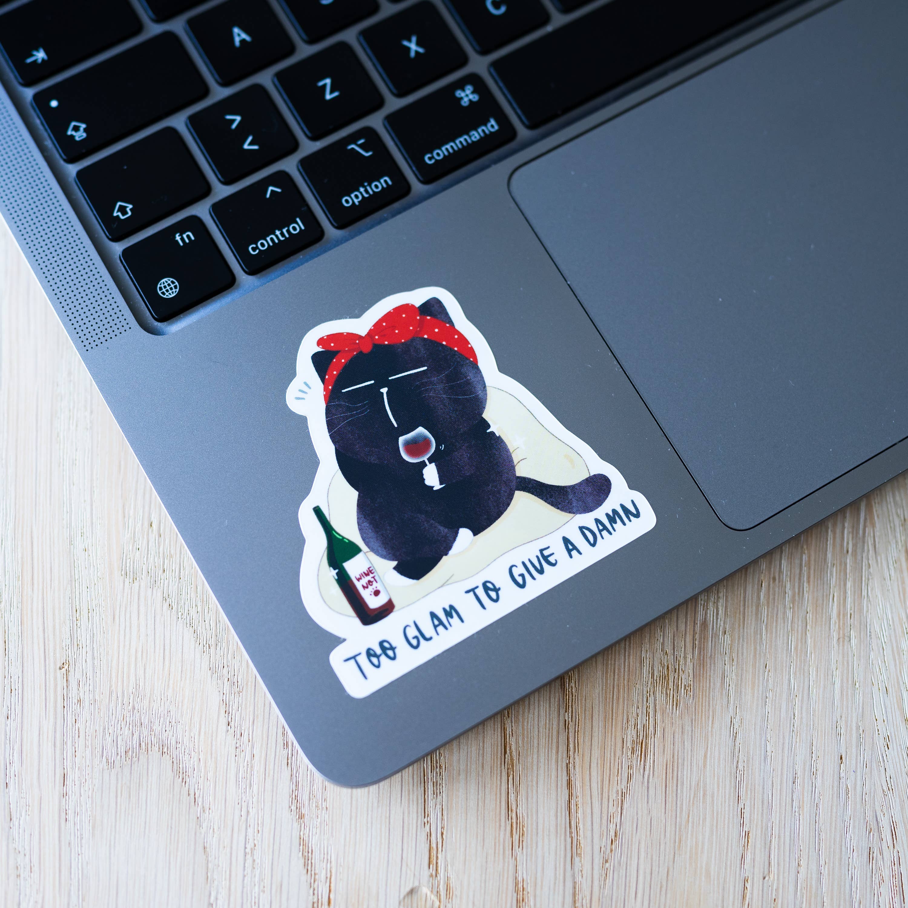 "Too glam to give a damn" black cat sticker