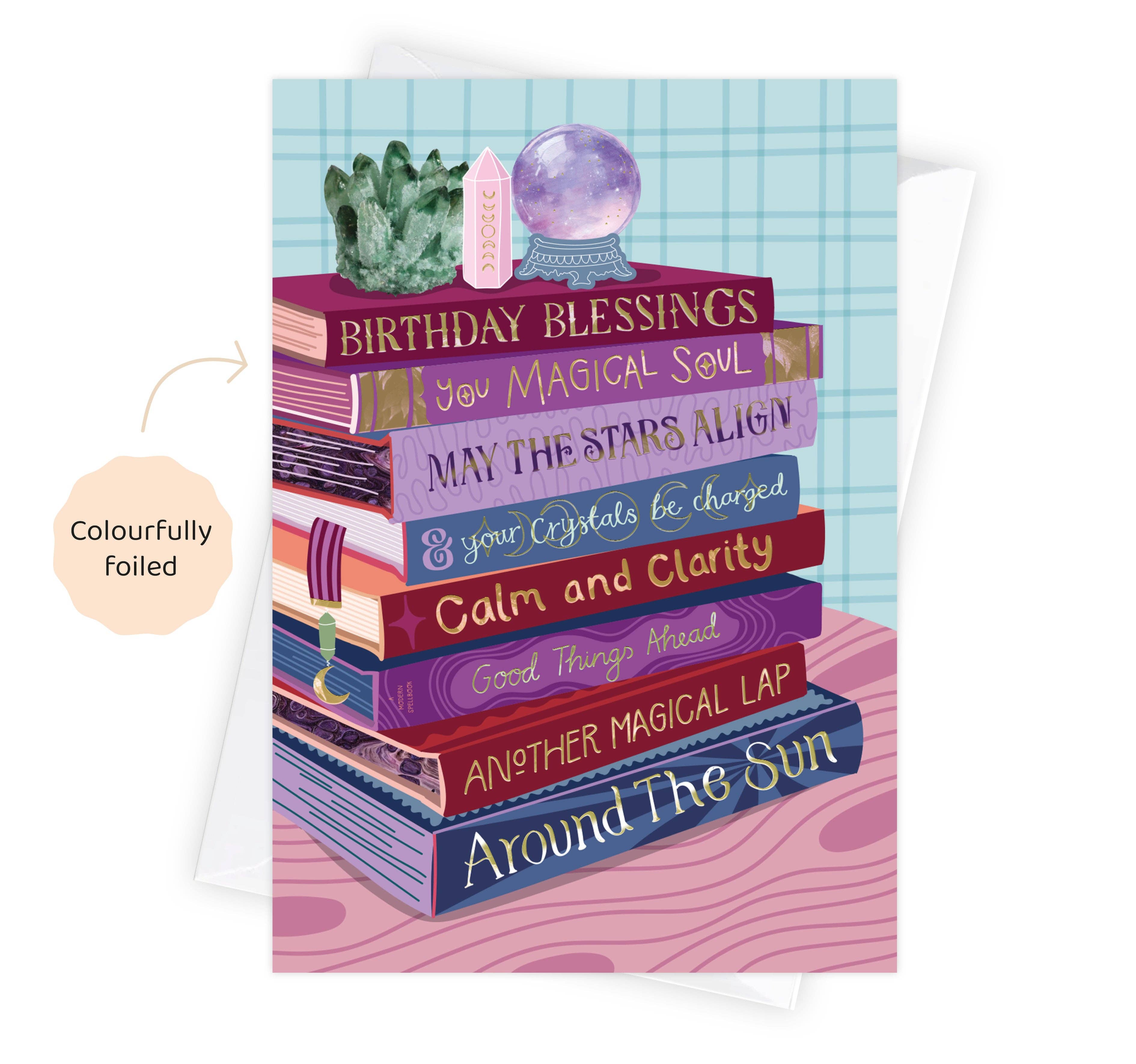 Birthday Witchy Crystal Blessings - Foiled Bookish Birthday Card