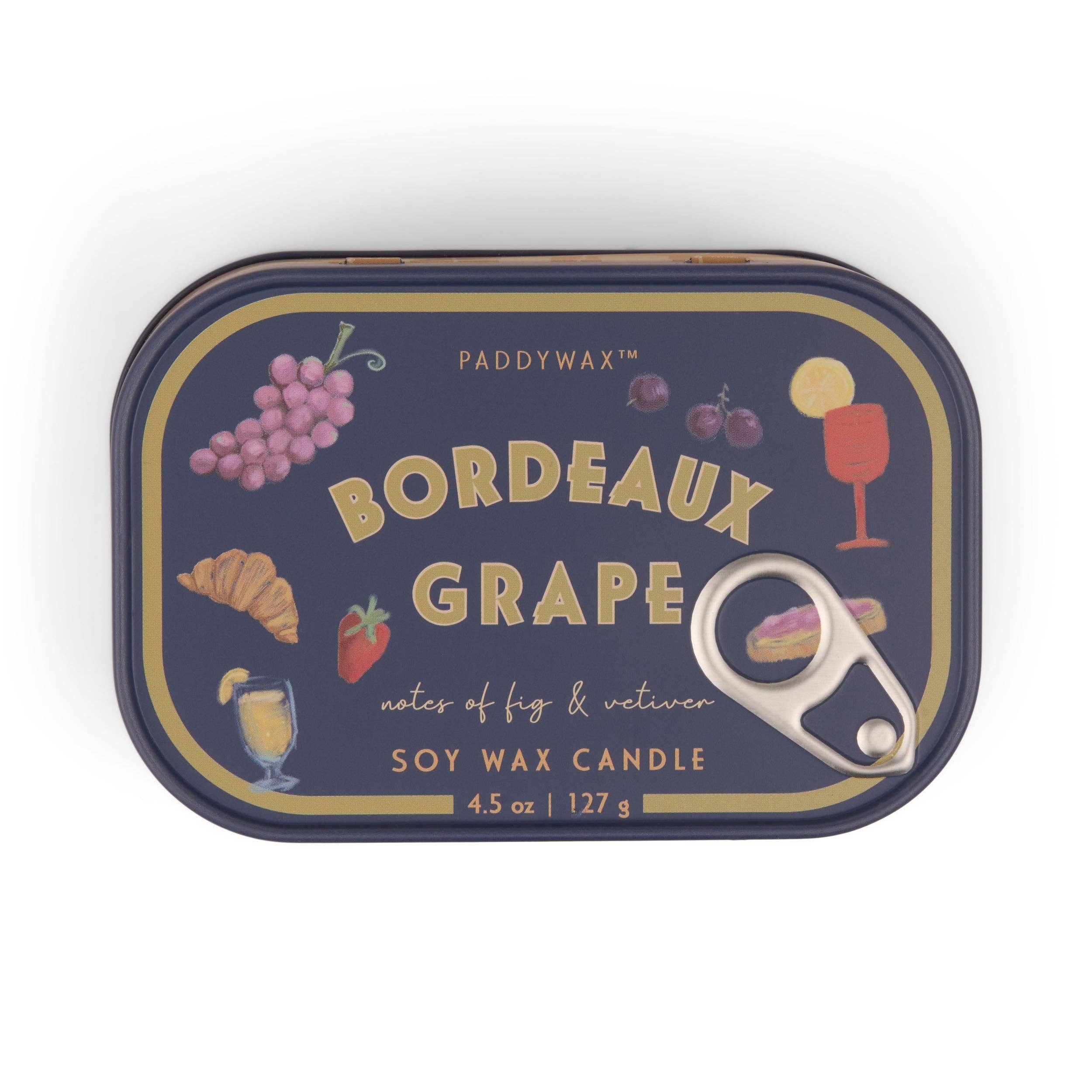 Paddywax Bistro 4.5oz/127g Grapes Printed Tin Candle - Bordeaux Grape