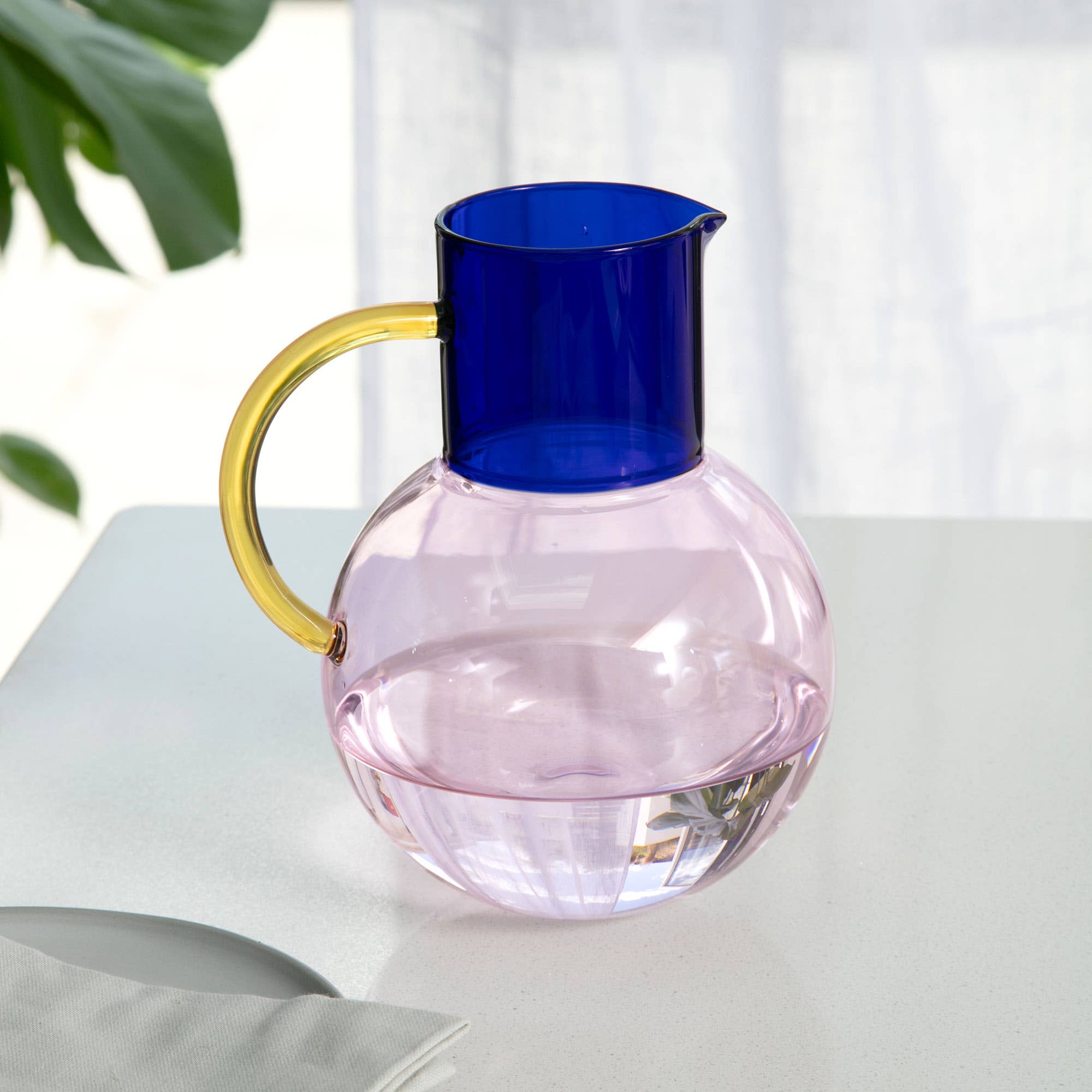 Block Design - Large Pink, Cobalt & Yellow Glass Jug