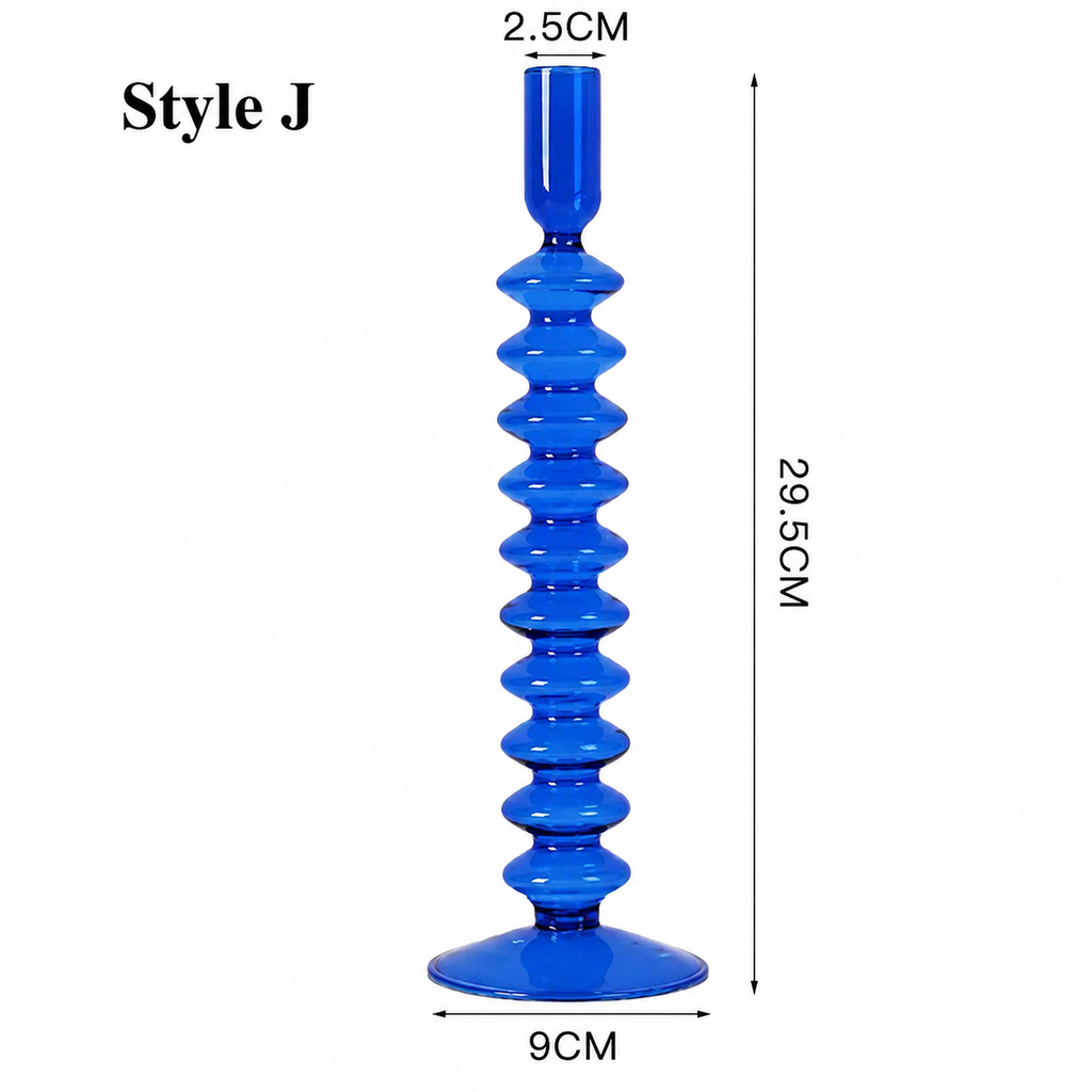 Blue Glass Candlestick Holder / Vase - Modern Candle Stand