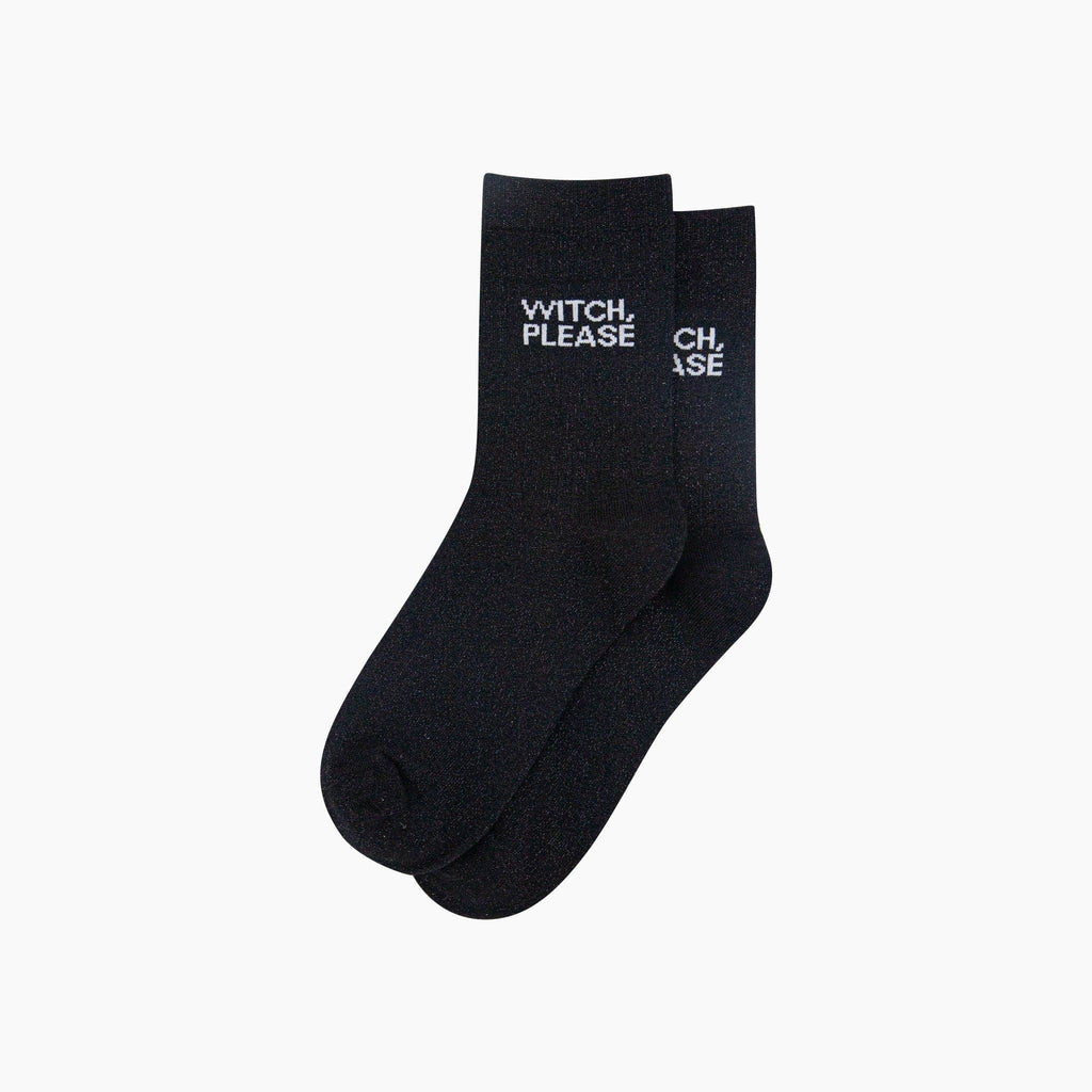 Witch Please Combed Cotton Glitter Socks in Black