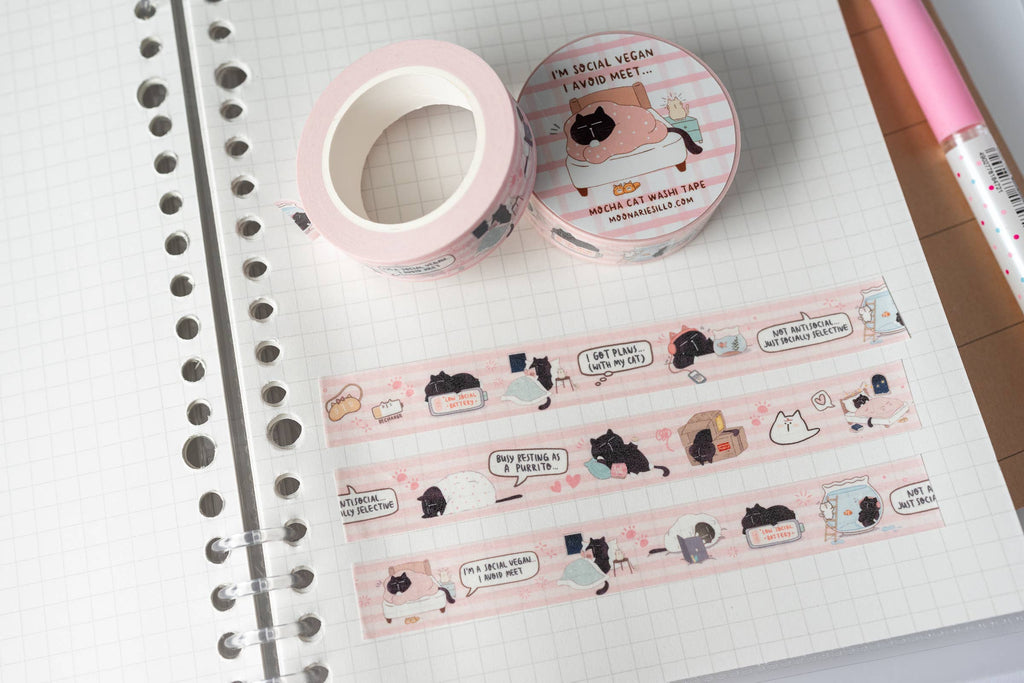I'm a social vegan, I avoid meet funny black cat washi tape