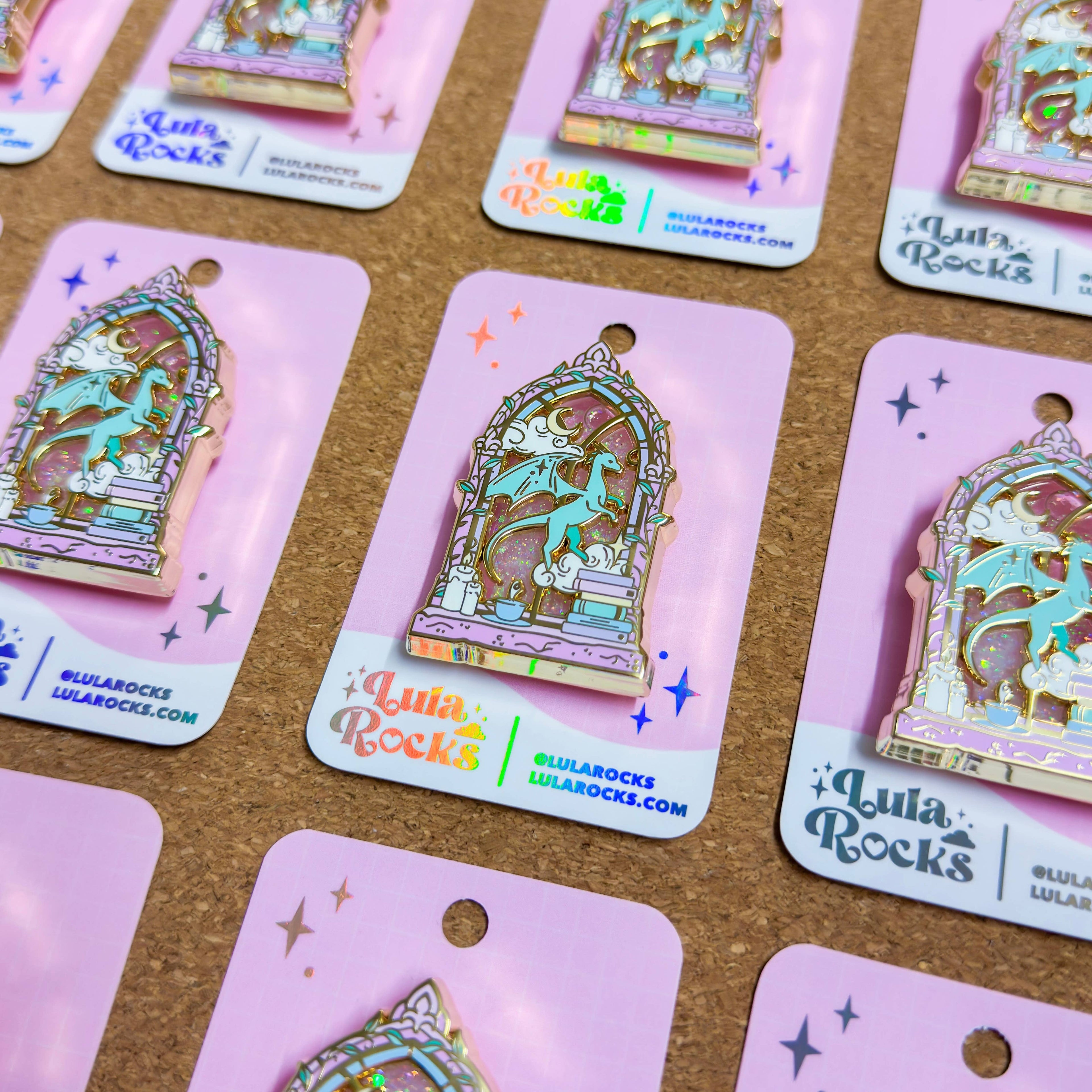 Library Window Liquid Glitter Enamel Pin – Bookish Fantasy Pin