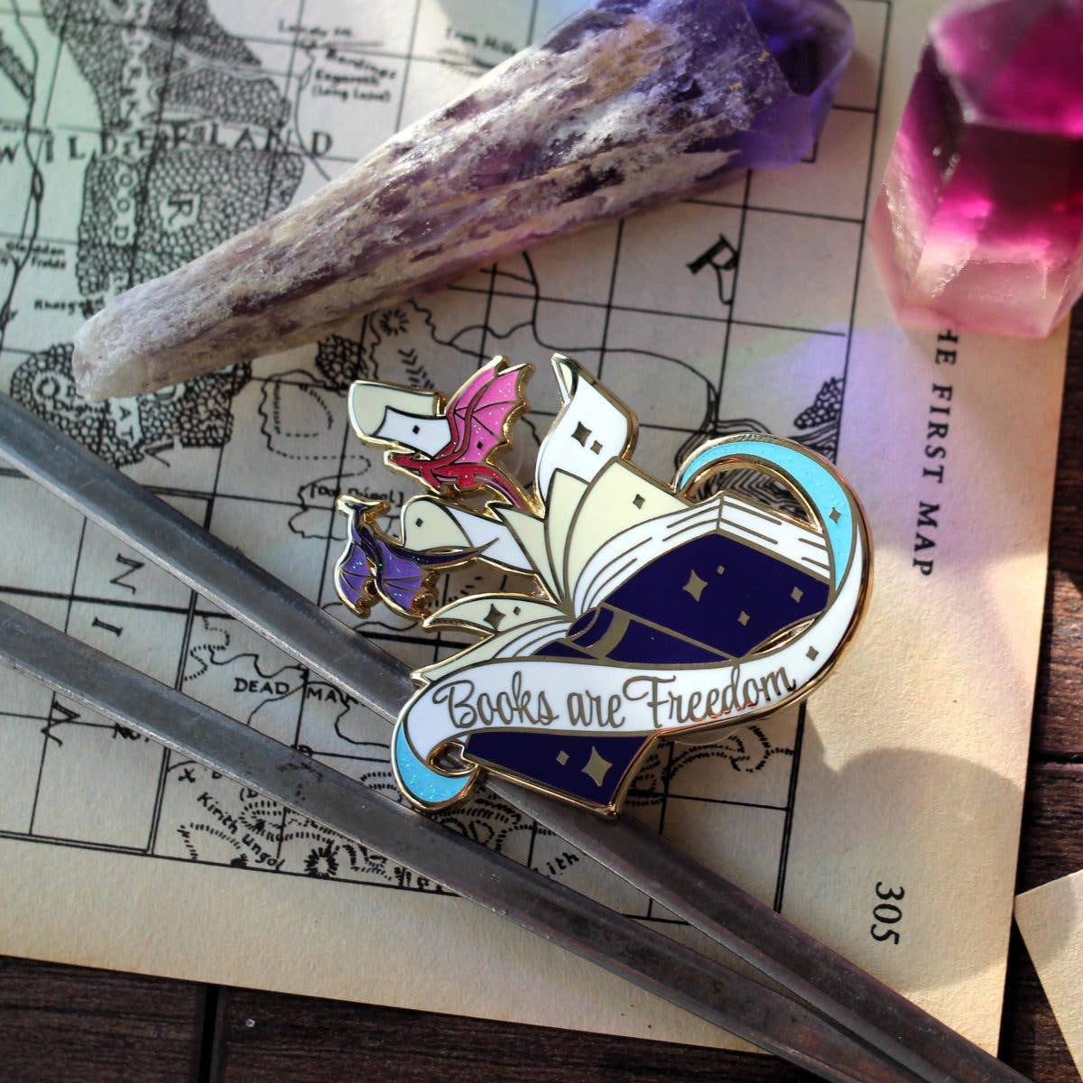 Geek and Artsy - Books are Freedom Enamel Pin