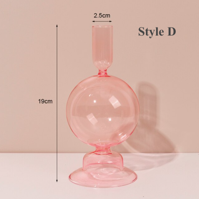 Pink Glass Candlestick Holder | Flower Vase