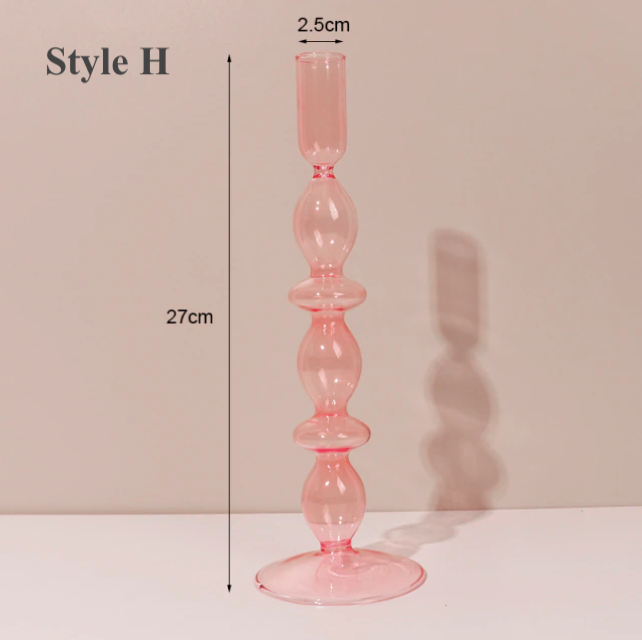 Pink Glass Candlestick Holder | Flower Vase