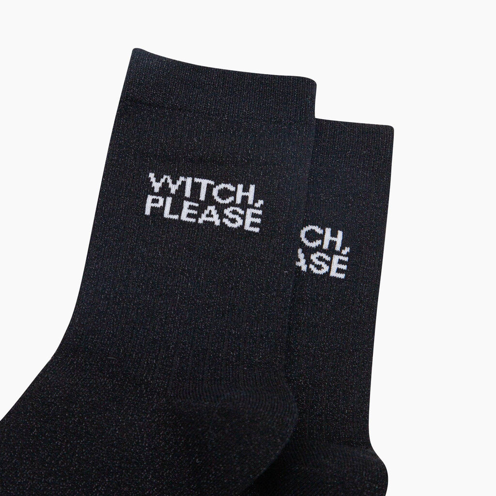 Witch Please Combed Cotton Glitter Socks in Black