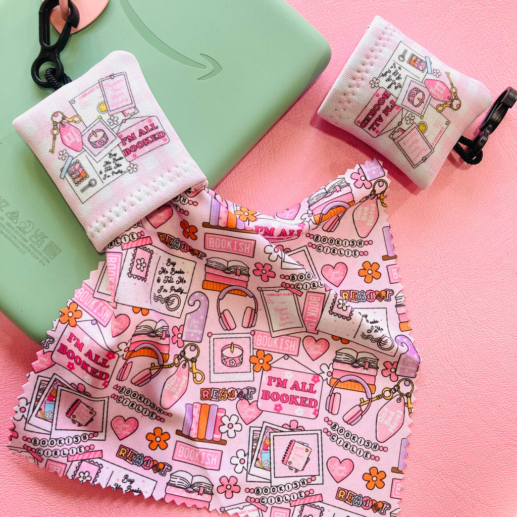 I’m All Booked Screen Cleaning Cloth with pouch keychain 