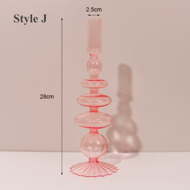 Pink Glass Candlestick Holder | Flower Vase