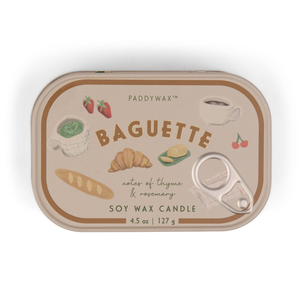 Paddywax Bistro 4.5oz/127g French Baguette Printed Tin Candle - Rosemary Thyme