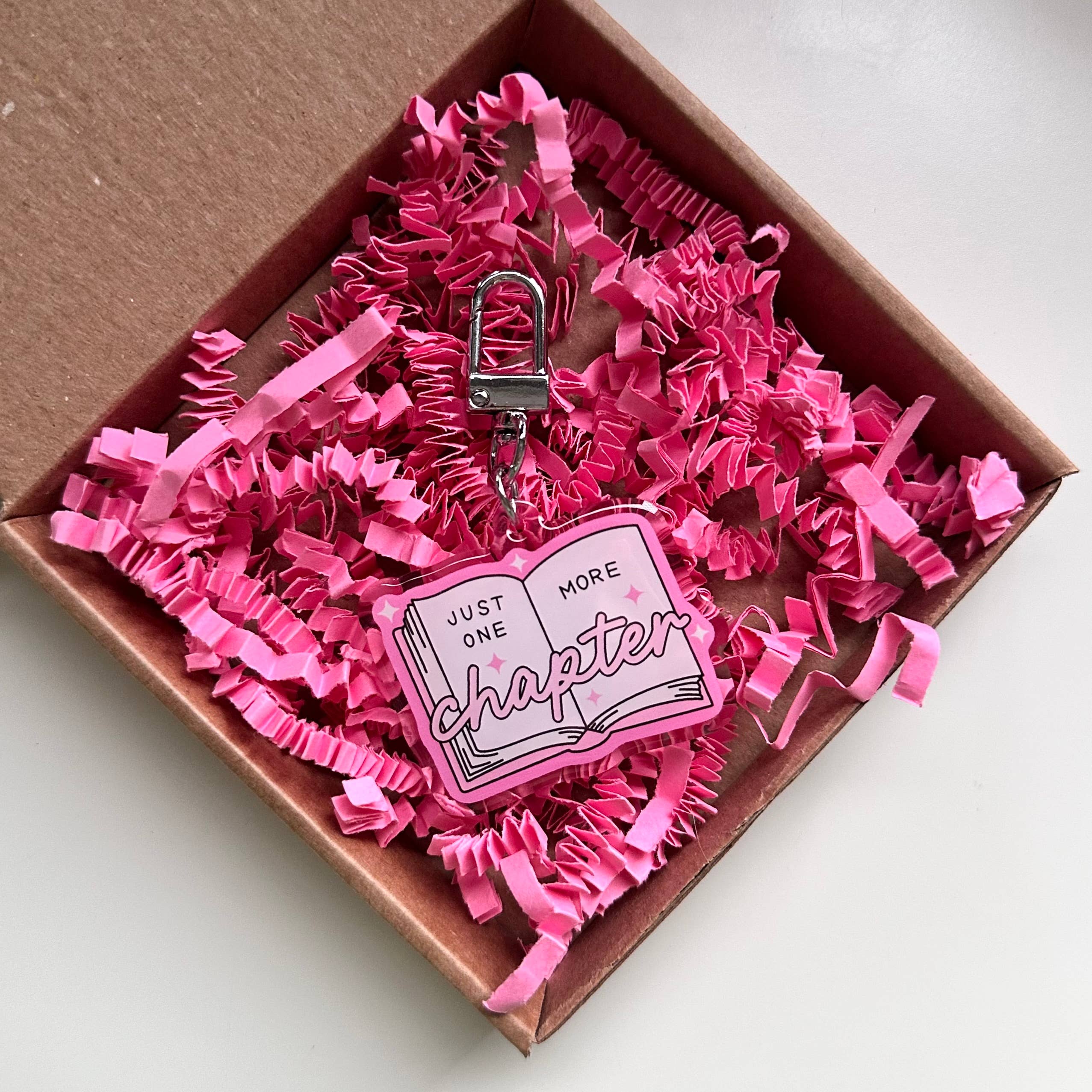 Just One More Chapter Keyring Bookworm Book Lover Pink Gift