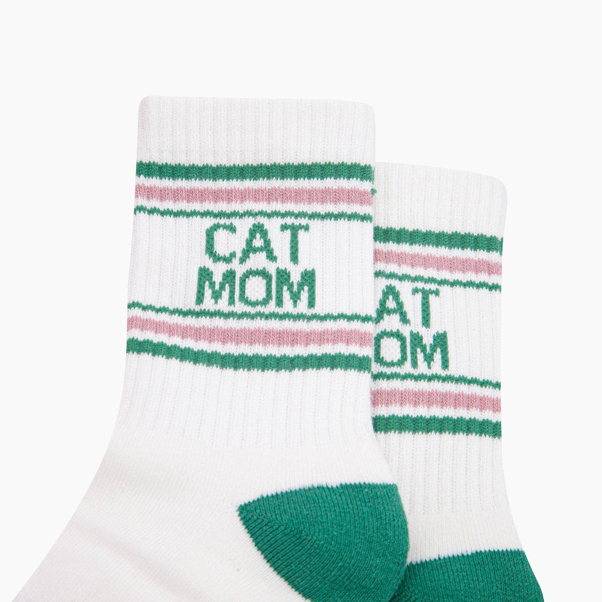Cat Mom Organic Cotton Sports Socks in Cream/Green