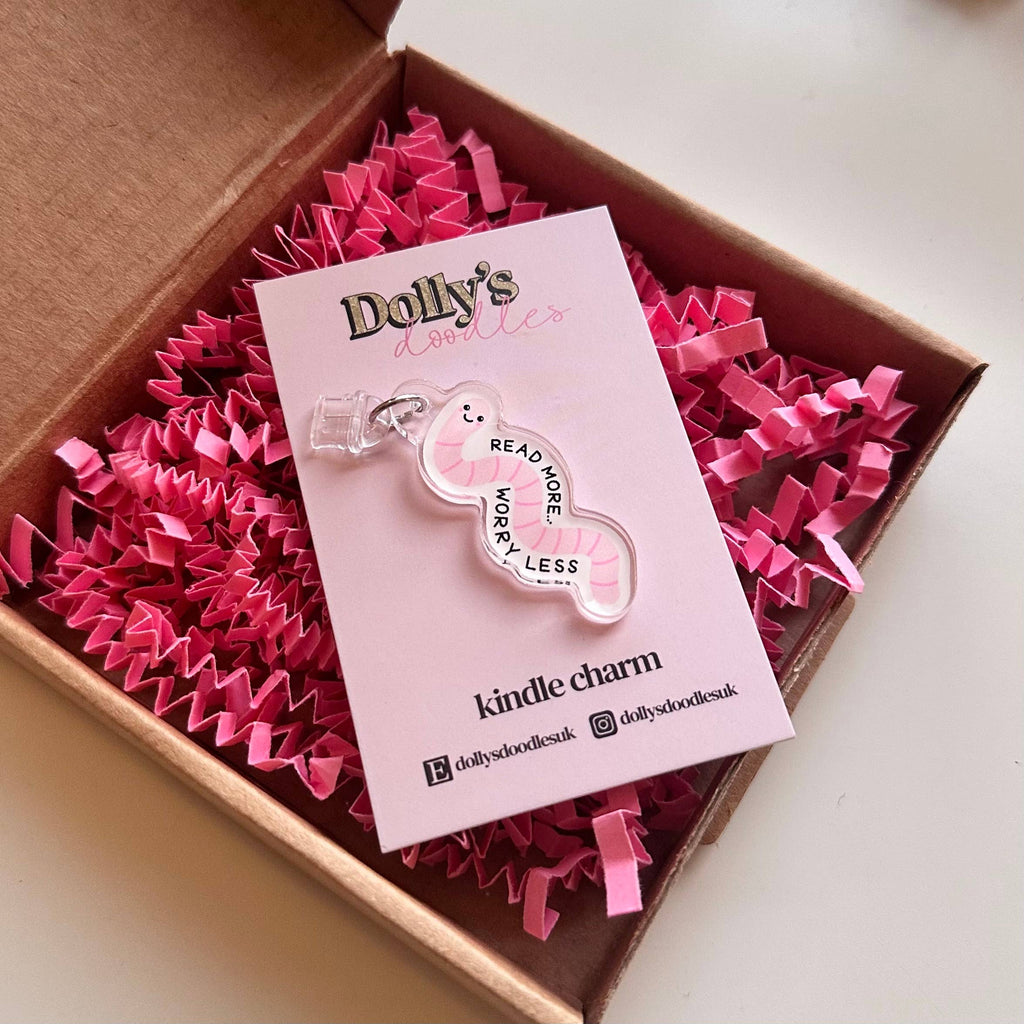 Dolly's Doodles - Read More Worry Less Worm Kindle Charm