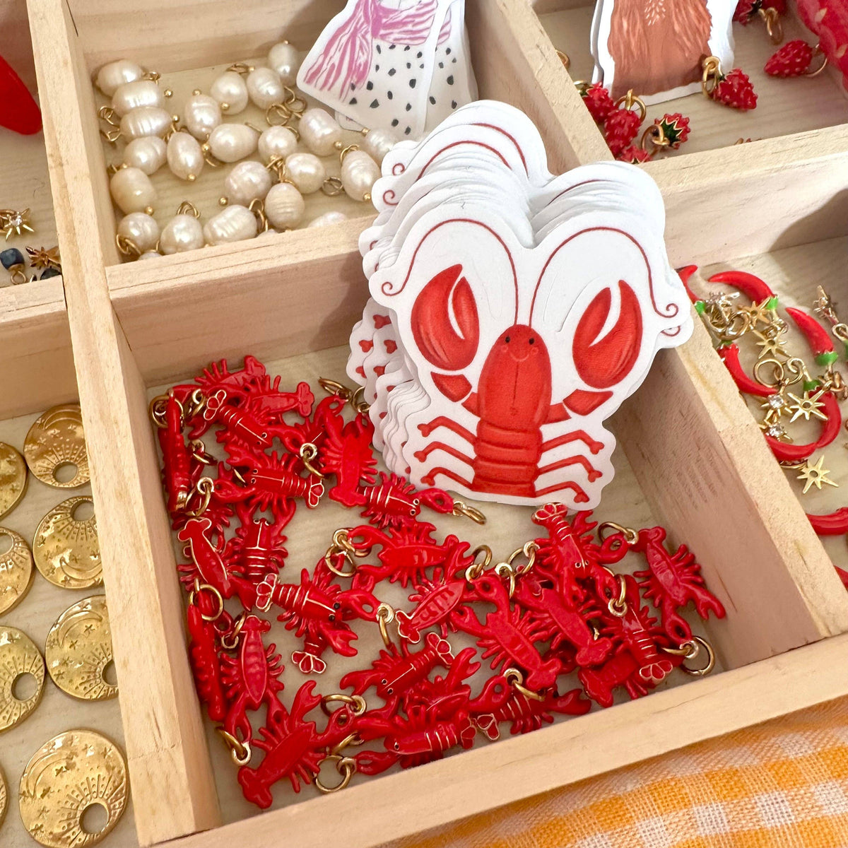 🦞 Lobster Coastal ✨ Detachable Enamel Charm Hoop Earrings