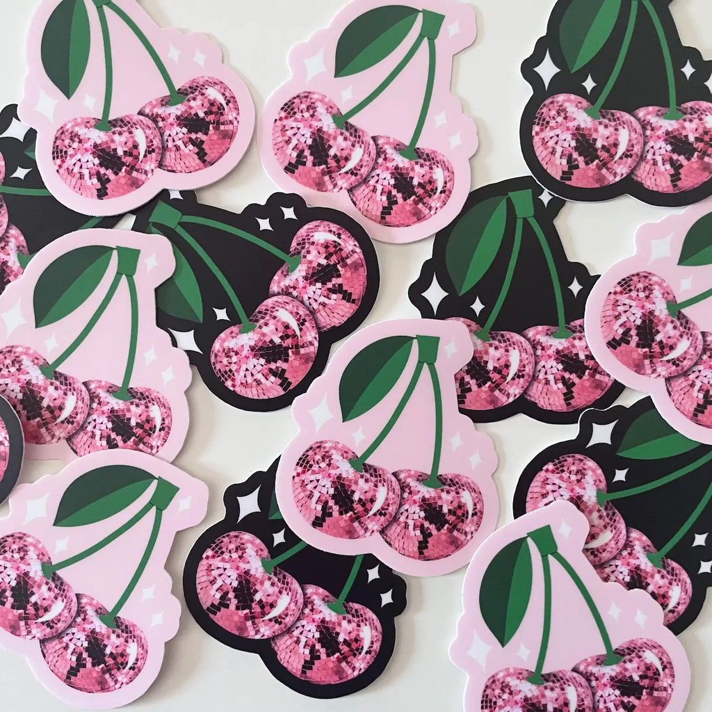 Matte Sticker | Disco Ball Cherries Red Pink Black
